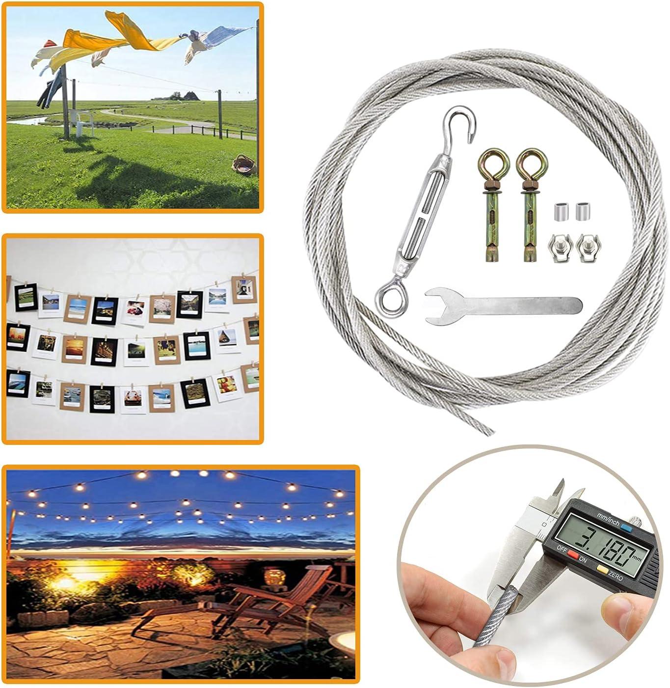 MHY 16Ft Heavy Clotheslines,Outdoors 304 Stainless Steel Clothes Line,Heavy Duty Cable Wire Rope with Retractable System，Windproof Clothes Rope for Outdoor/Indoor/Home/Drying/Curtain Hanging