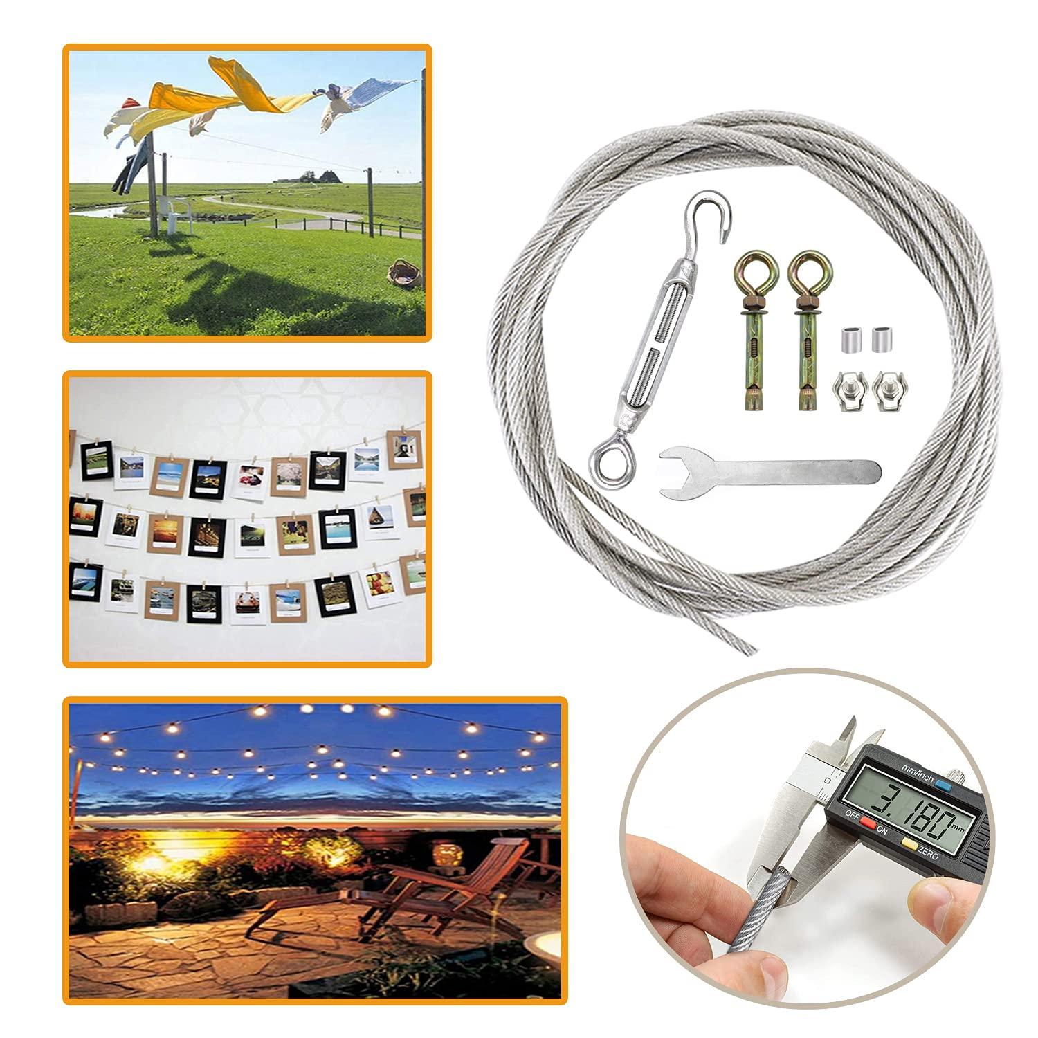 MHY 16Ft Heavy Clotheslines,Outdoors 304 Stainless Steel Clothes Line,Heavy Duty Cable Wire Rope with Retractable System，Windproof Clothes Rope for Outdoor/Indoor/Home/Drying/Curtain Hanging