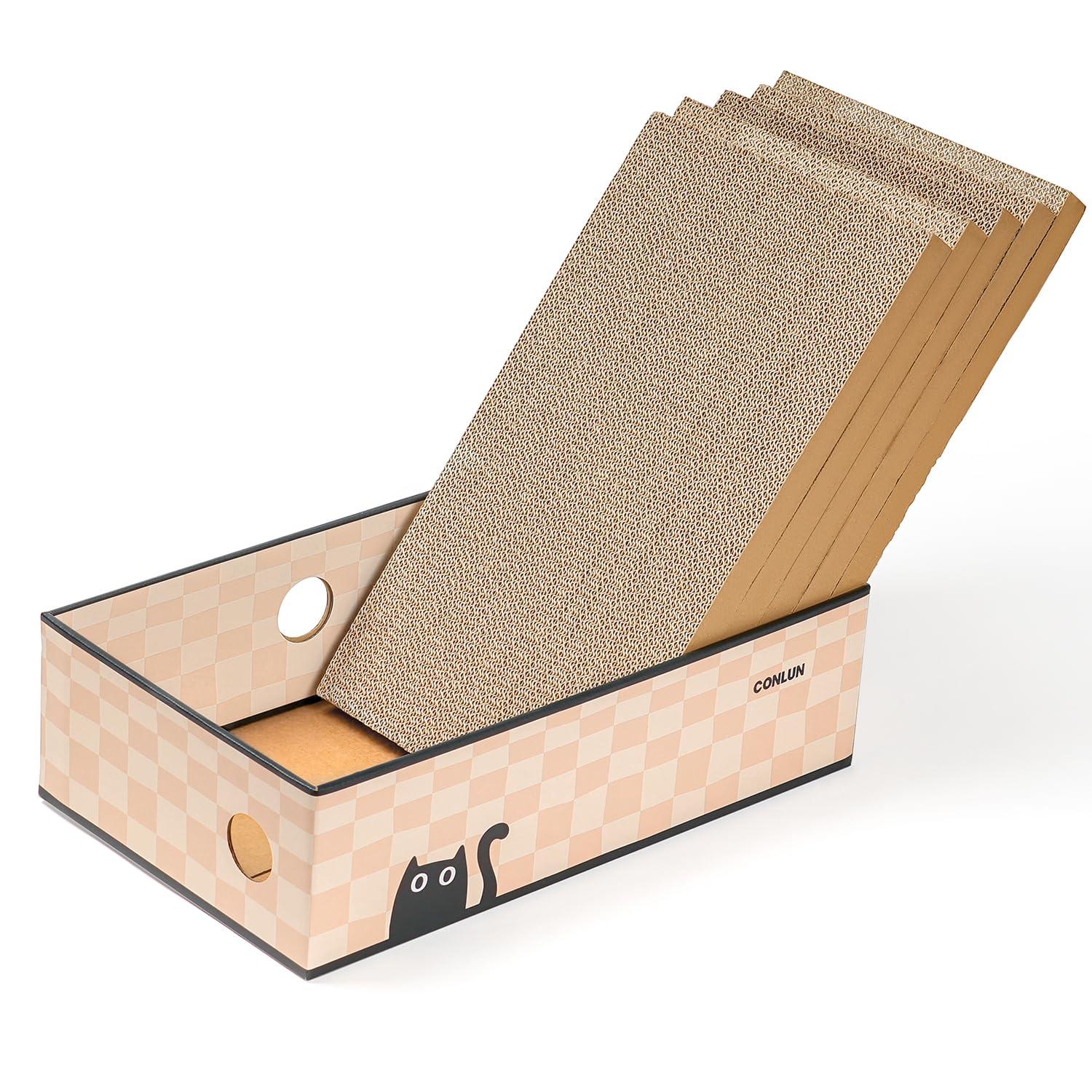 Conlun Cat Scratcher Cardboards with Box, 5-Pack Replacement Reversible Cat Scratcher Pad, Large