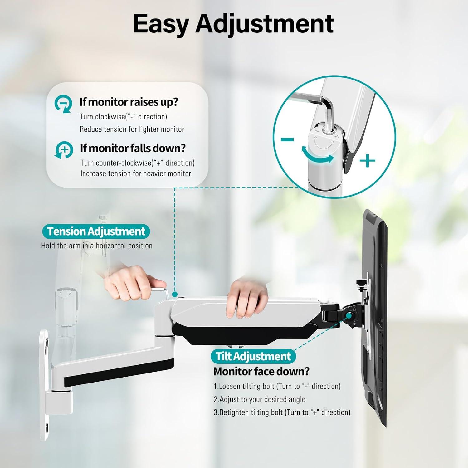 White Dual Monitor Wall Mount with Gas Spring Arms