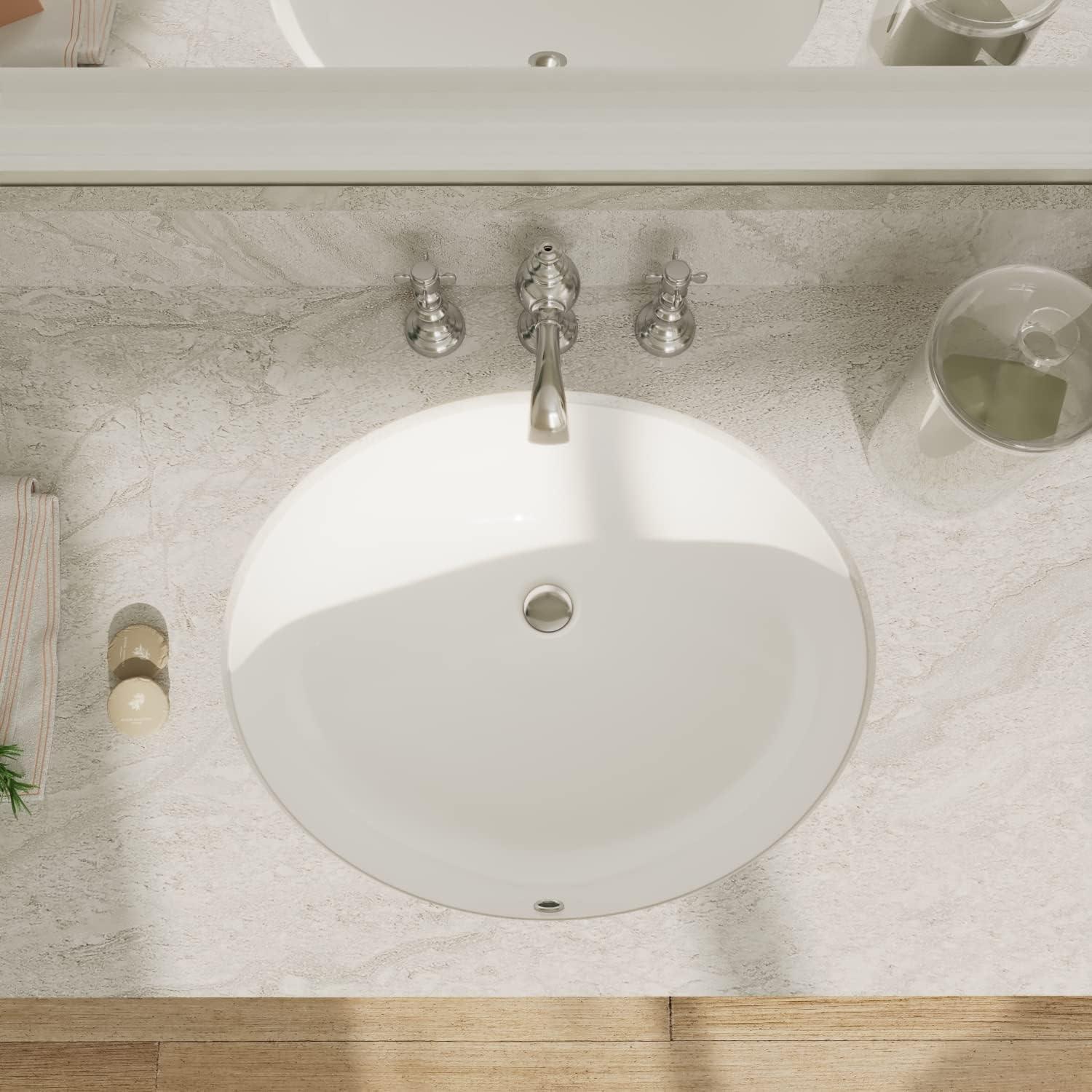 DeerValley Symmetry 19 1/2" X 16" Oval Vitreous China Undermount Bathroom Sink with Overflow