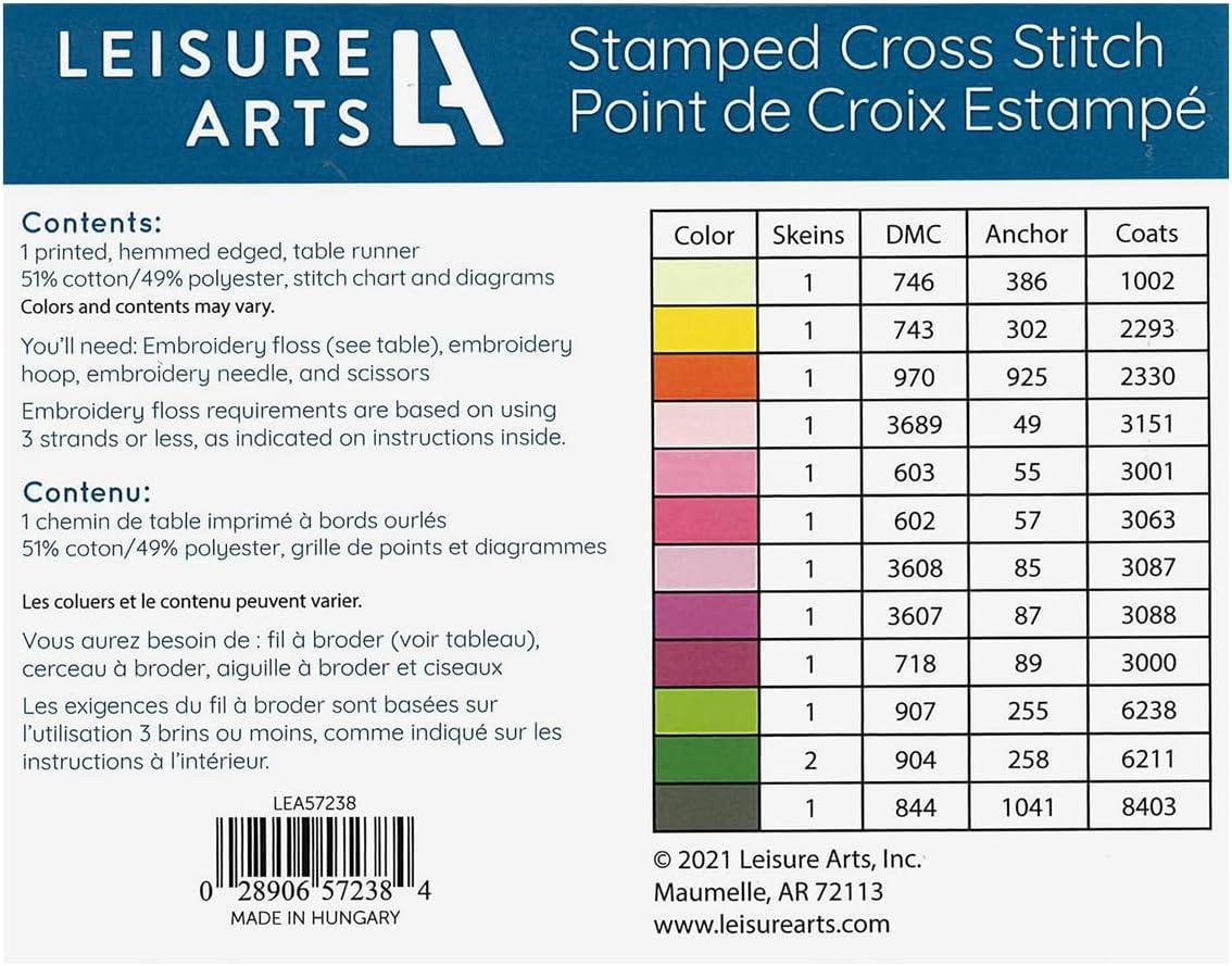 Leisure Arts Table Runner 15"X42" Tulips & Poppies, Kitchen Table Runner, Embroidery Kit, Kitchen Runner, Cross Stitch Kits For Beginners, Embroidery Patterns, Fabric