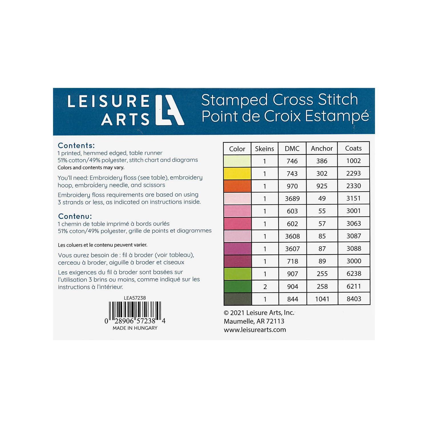 Leisure Arts Table Runner 15"X42" Tulips & Poppies, Kitchen Table Runner, Embroidery Kit, Kitchen Runner, Cross Stitch Kits For Beginners, Embroidery Patterns, Fabric