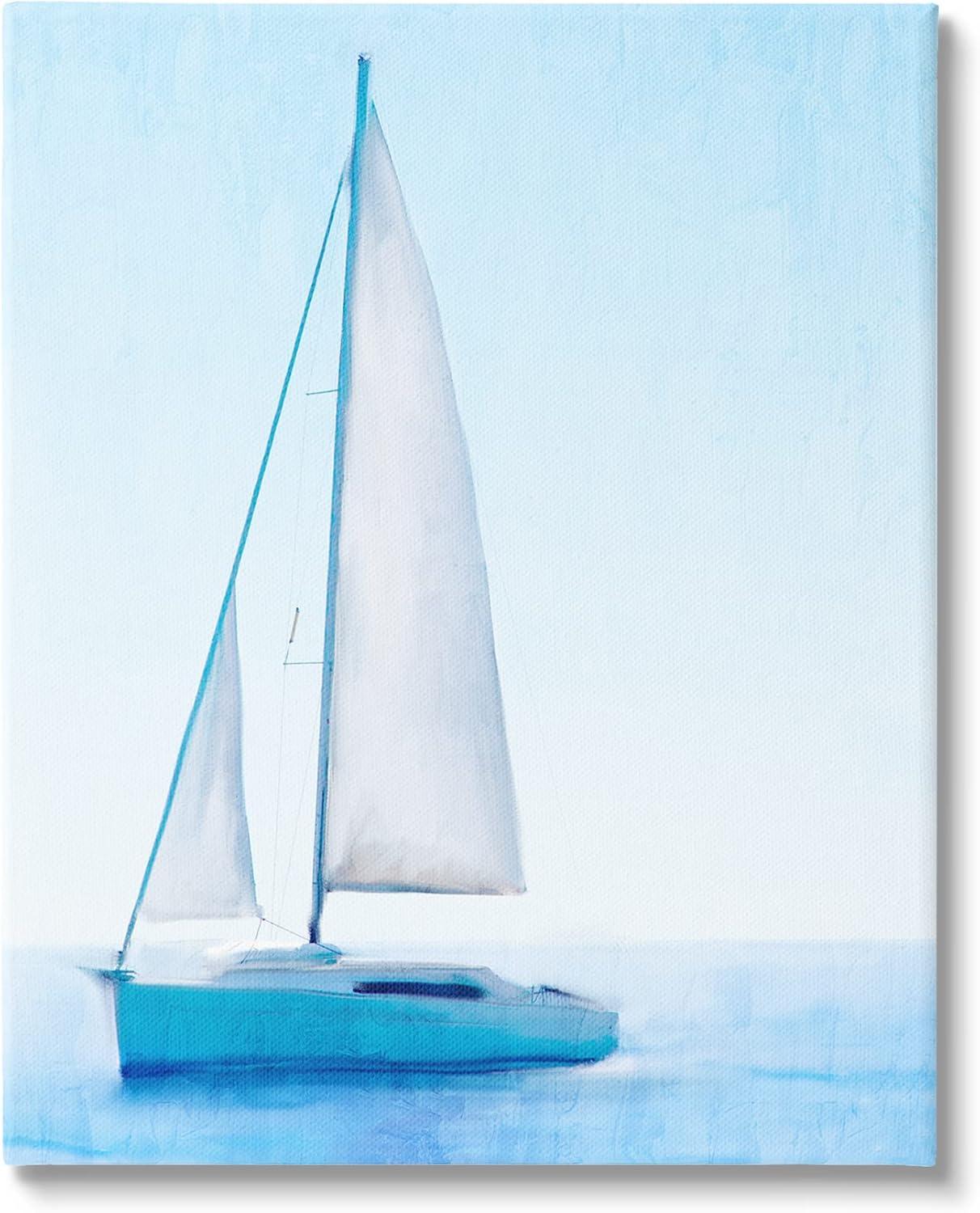 Stupell Industries Sailboat Drifting Blue Ocean Sky Graphic Art Gallery Wrapped Canvas Print Wall Art, Design by Kim Allen