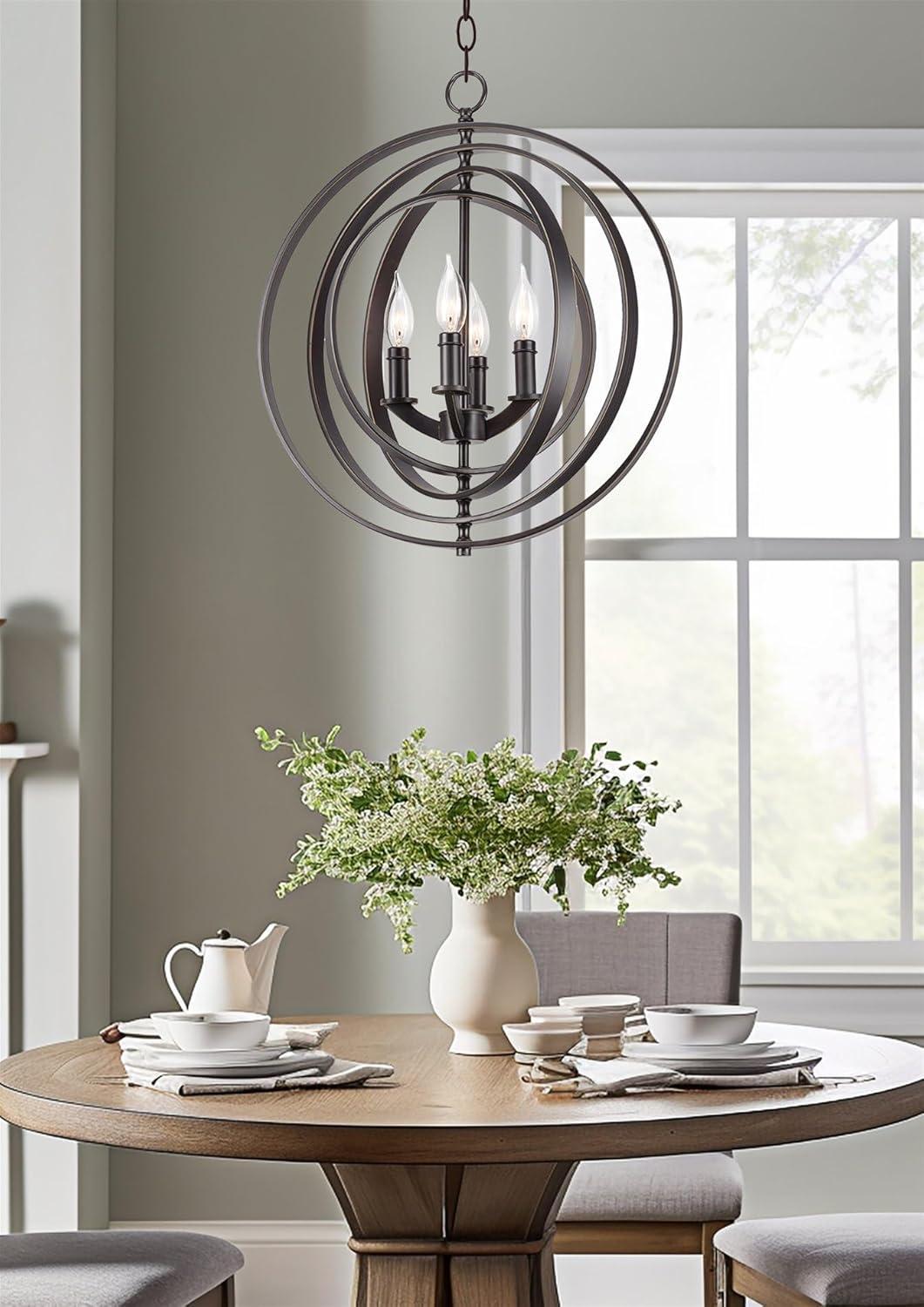 Kira Home Orbits 21" Farmhouse Orb/Globe Pendant Chandelier, Pivoting Interlocking Rings, Adjustable Height, Hand