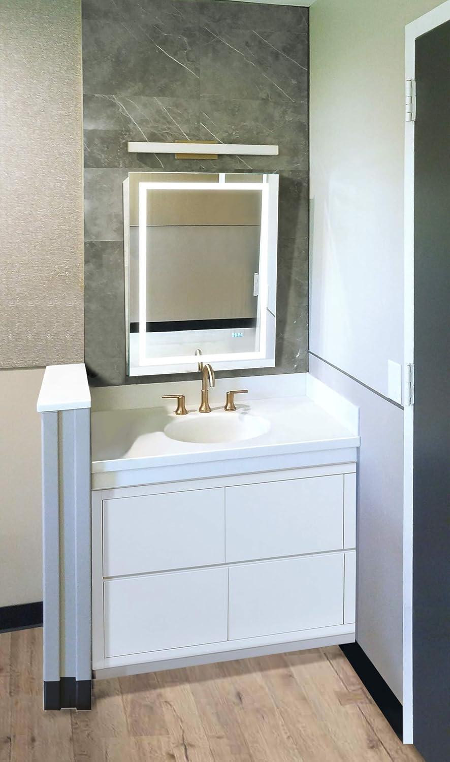 Rectangular Silver LED Bathroom Mirror with Digital Clock