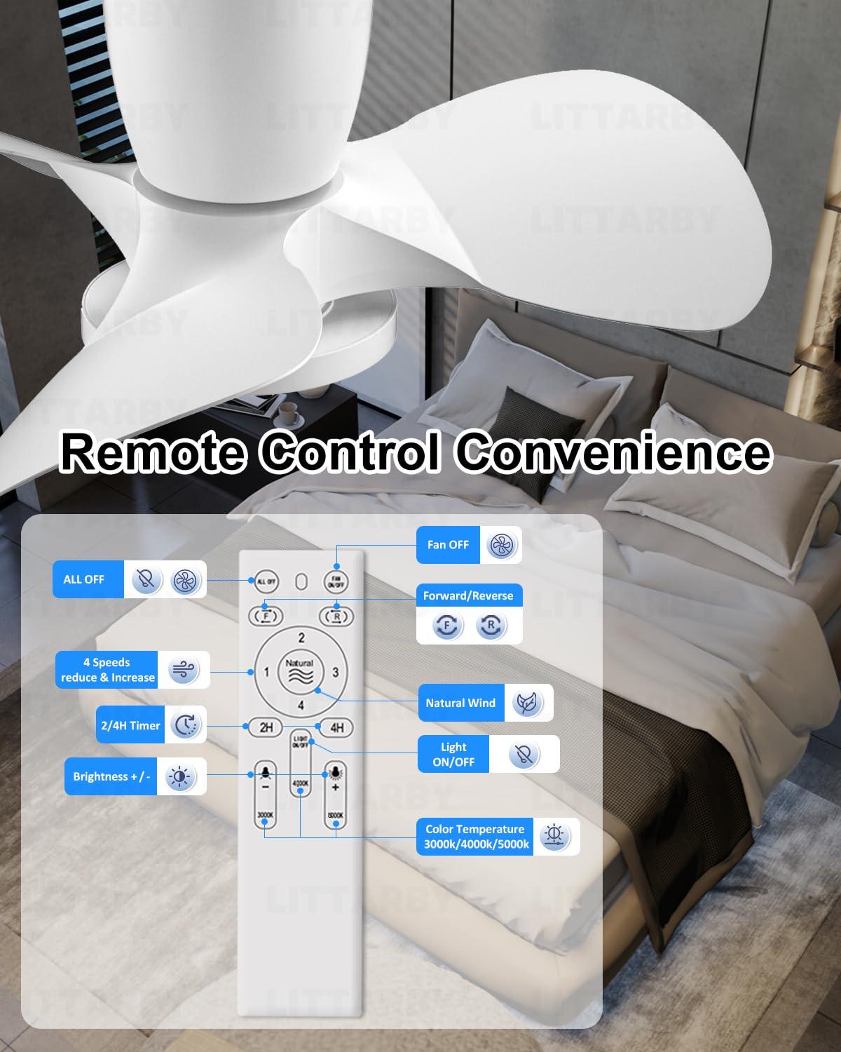 Ceiling Fans with Lights and Remote, 24 Inch Reversible Black Modern Dimmable 3CCT Flush Mount Ceiling Fans, Small Low Profile Ceiling Fan with Light for Bedroom, Kitchen, Living/Kids/Dining Room