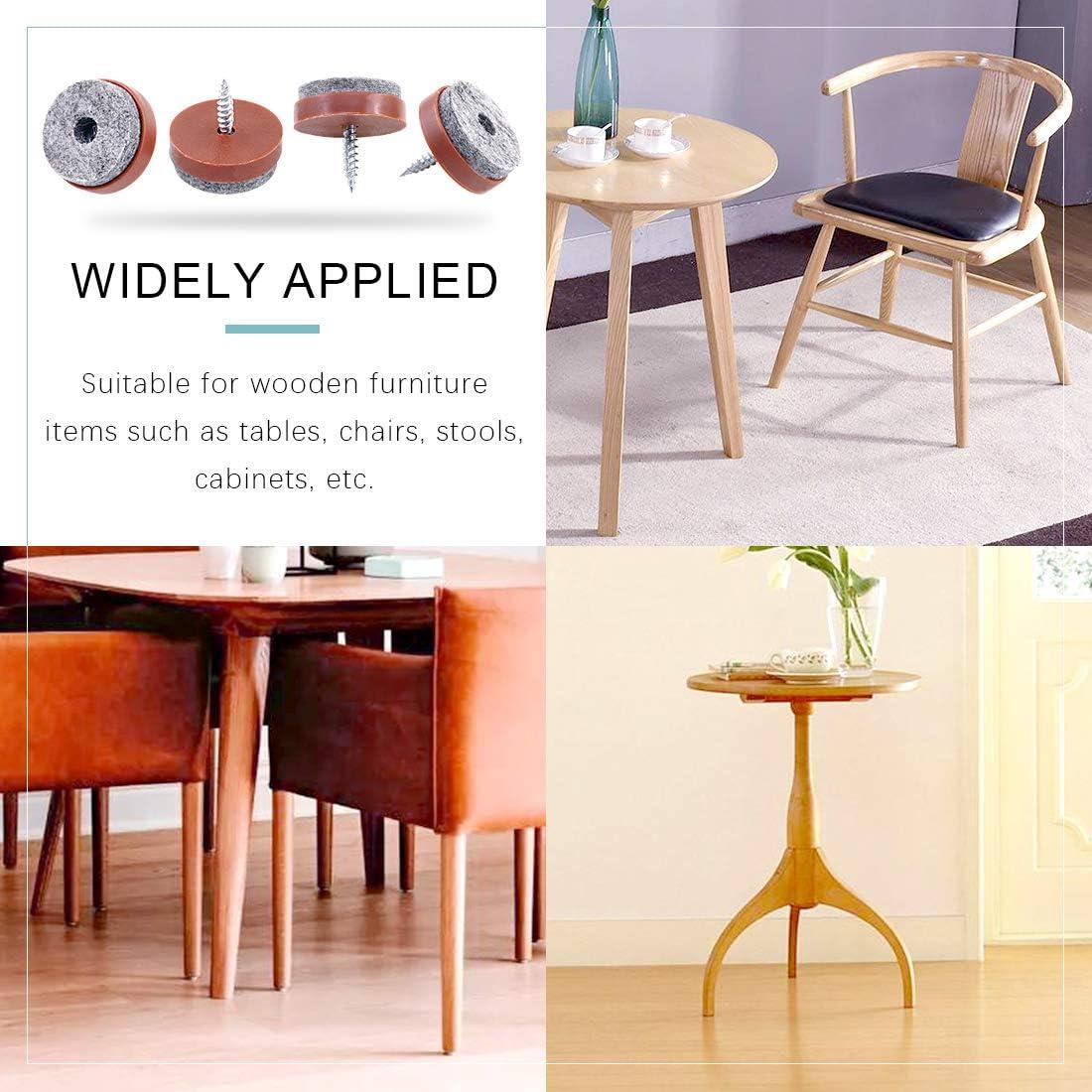 Swpeet 52Pcs 20mm Brown Furniture Felt Pads Non Slip Furniture Pads with Screw-on Felt Pad Furniture Slider Floor Protector for Wooden Leg Feet of Chair Table Sofa