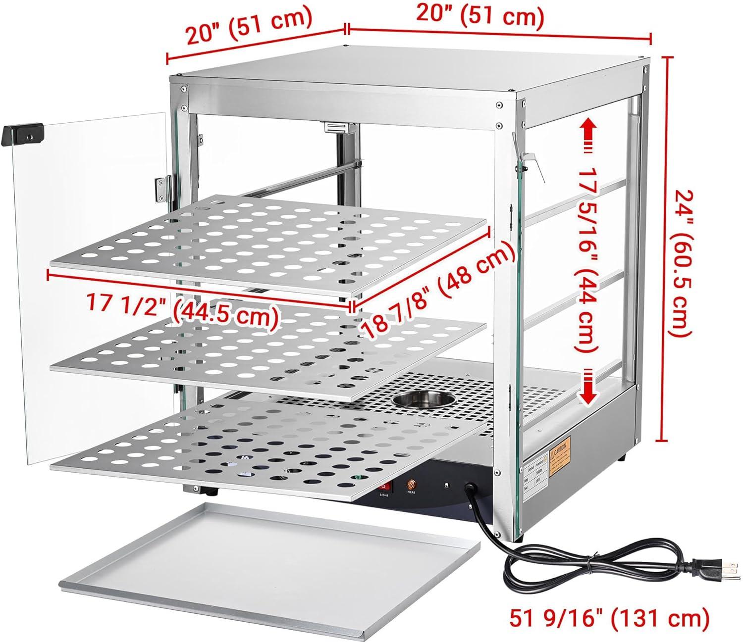 Stainless Steel 20" 3-Tier Commercial Food Warmer with LED Lighting