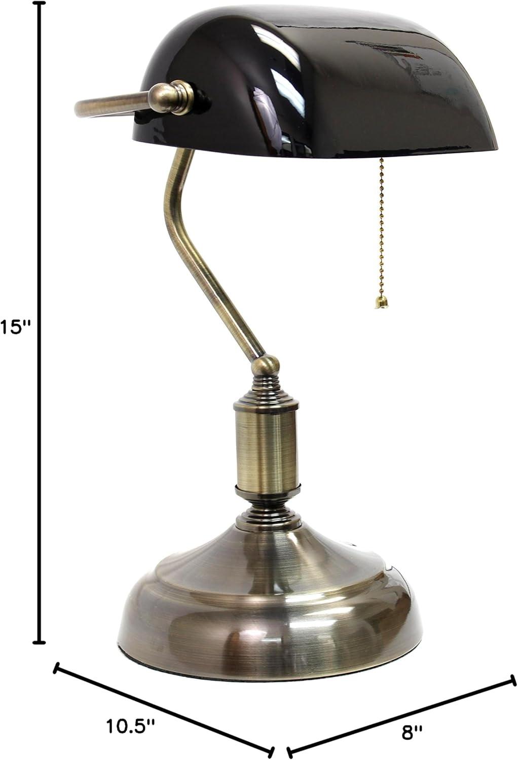 Executive Banker's Desk Lamp with Glass Shade Black - Simple Designs: ETL Listed, Metal Body, Pull Chain