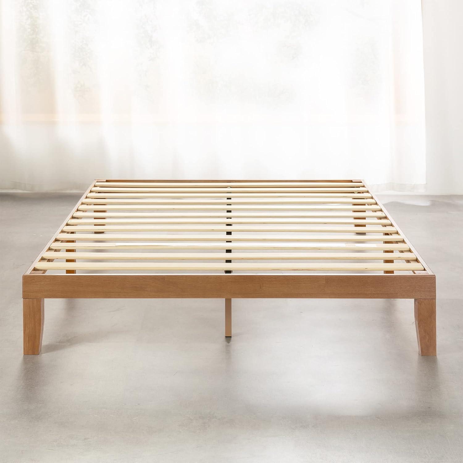 Natural Pine Full Solid Wood Platform Bed with Slats