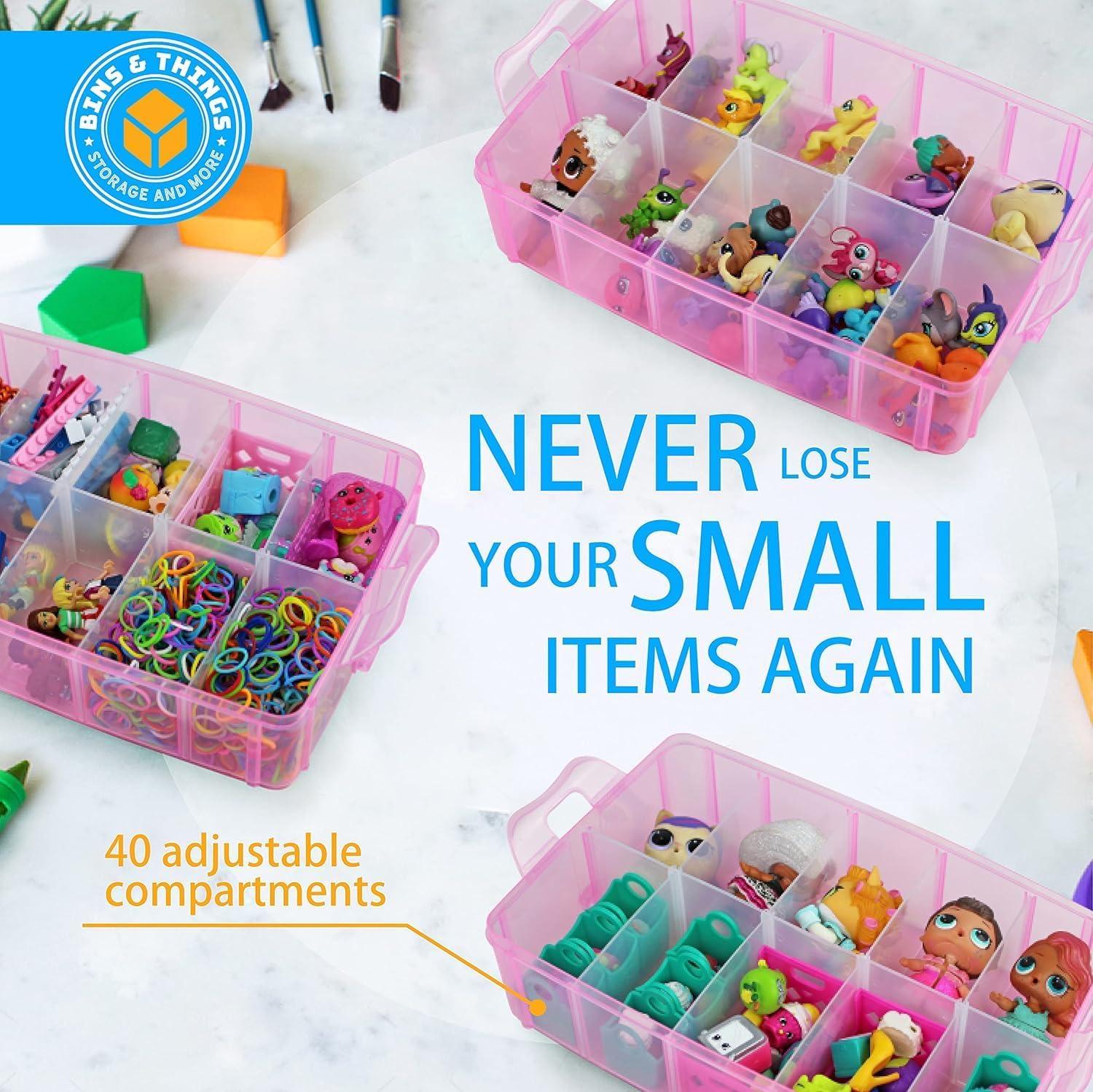 Bins & Things Toy Organizer with 40 Adjustable Compartments Compatible with Lego, Clear