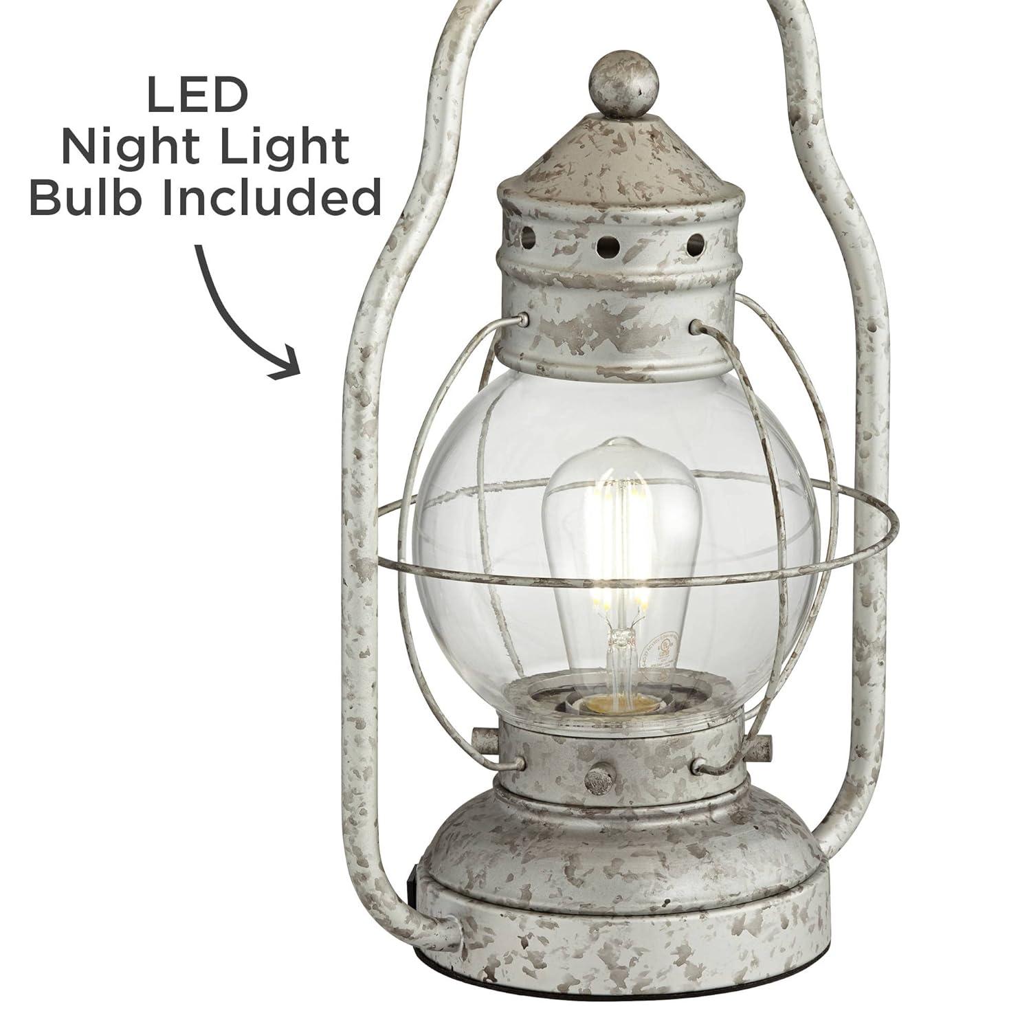 Distressed Silver Industrial Table Lamp with Off-White Fabric Shade