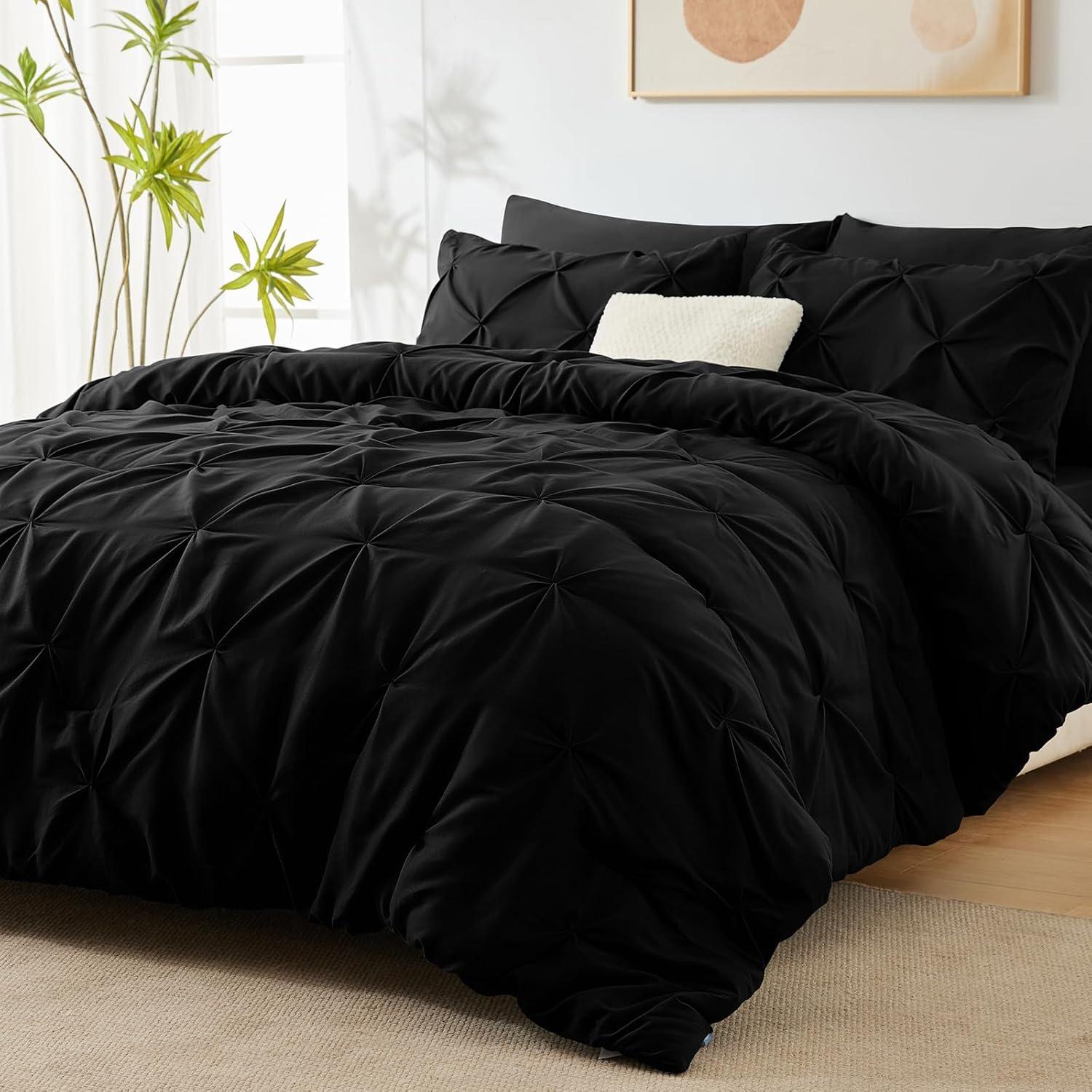 Queen Down Comforter,7 Pieces Comforters Queen Size, Bed in A Bag Pinch Pleat Bedding Sets