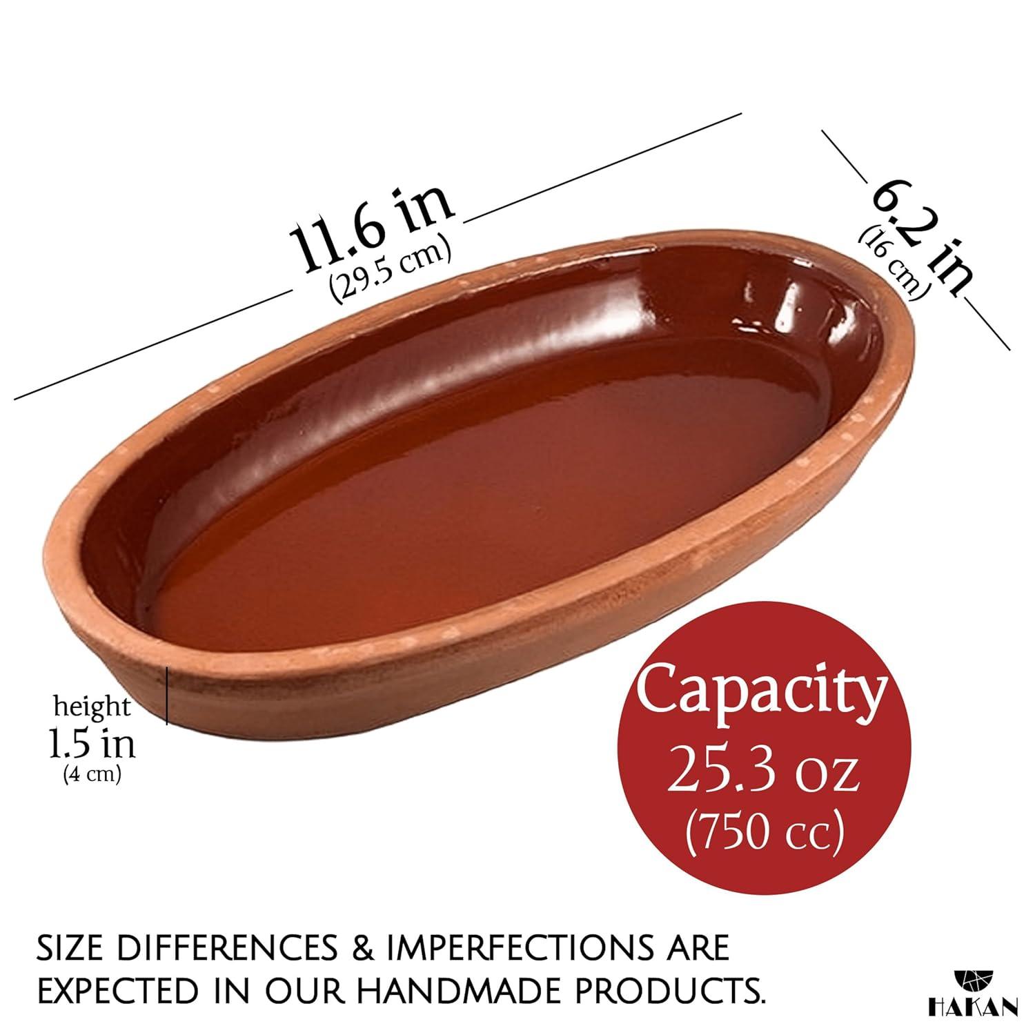 Cooking Clay Pan Set of 2, Terracota Portuguese Roaster, Large, 11.3 in
