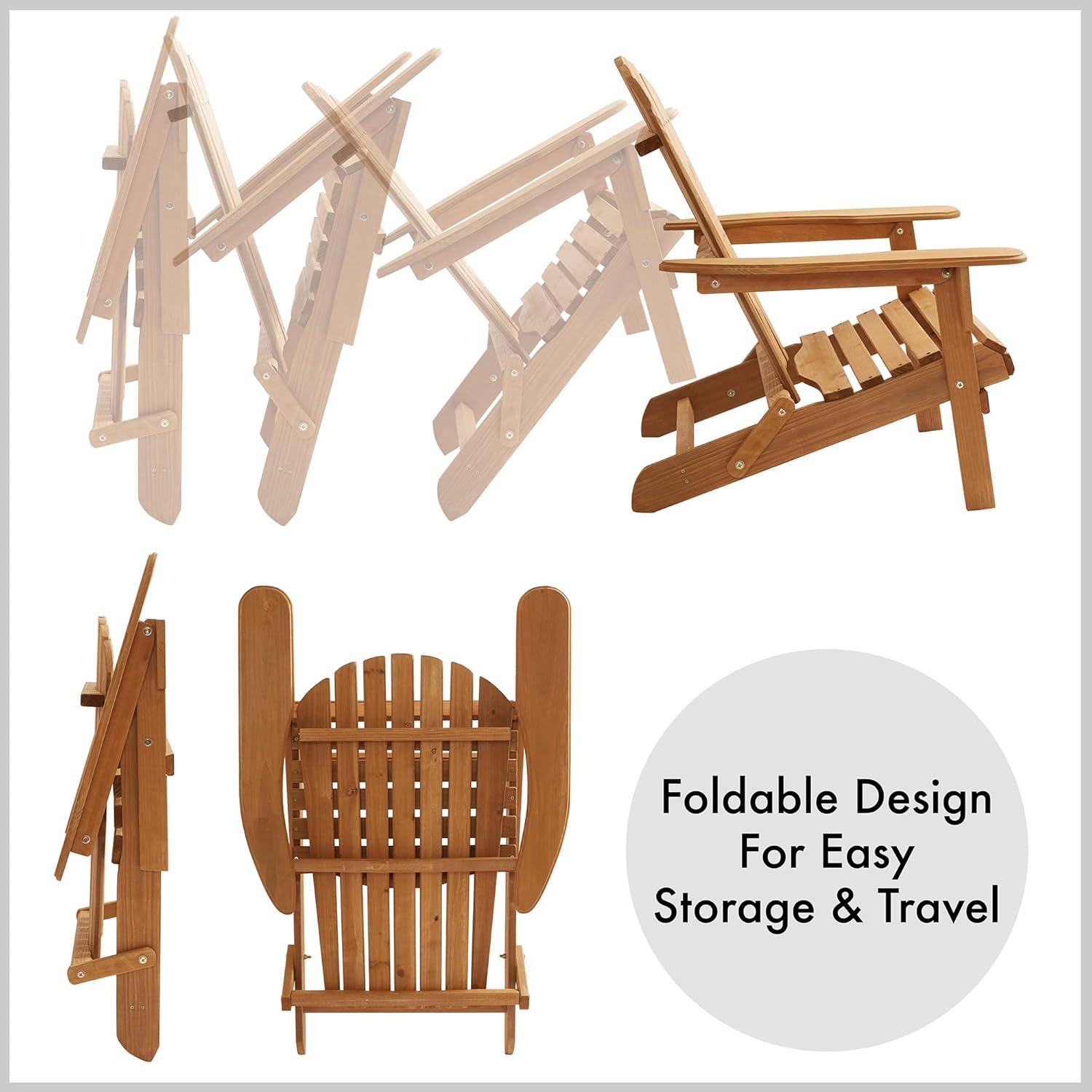 Folding Wooden Adirondack Chair, Pre-Assembled Backrest