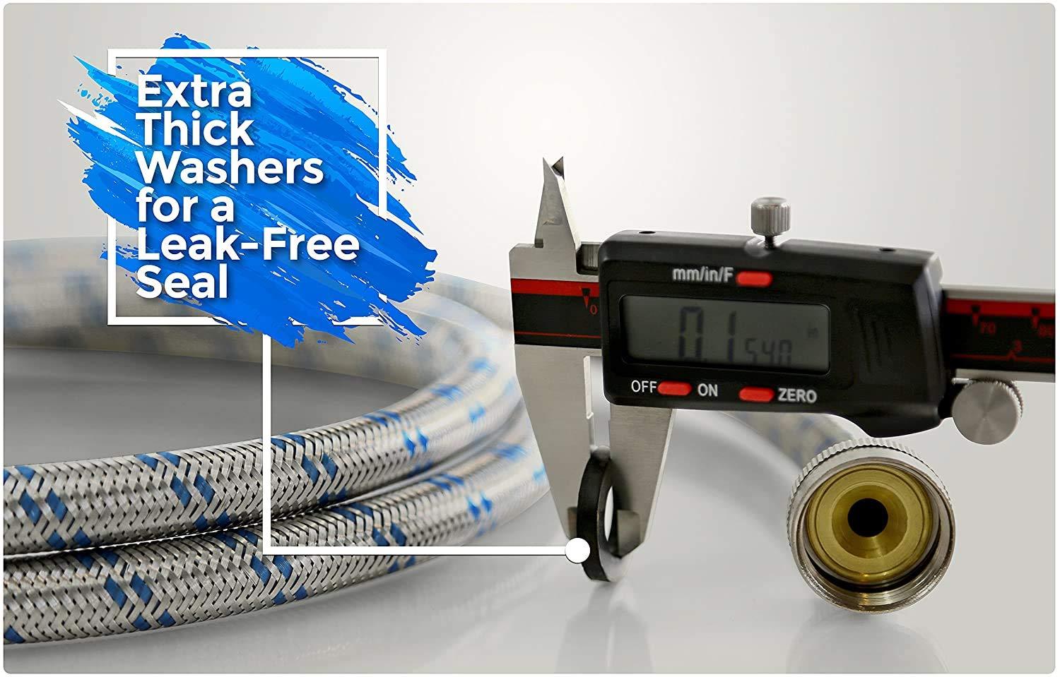 K&J Premium 4ft Stainless Steel Washing Machine Hoses Burst Proof 2 Pack - Hot and Cold Water Supply Hoses for Washing Machines