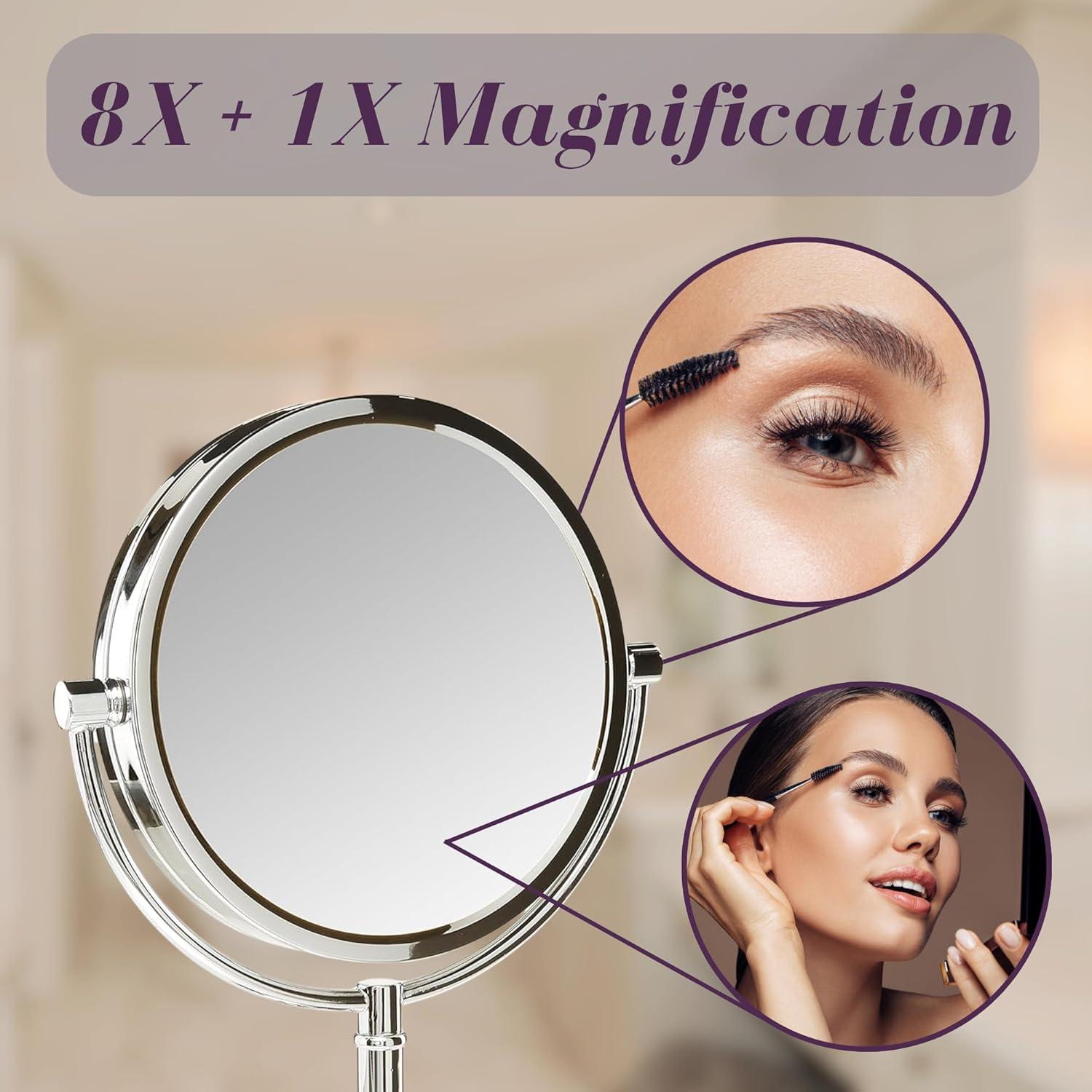 Symple Stuff 8.5" Lighted Tabletop Magnified Makeup Mirror, Plug In