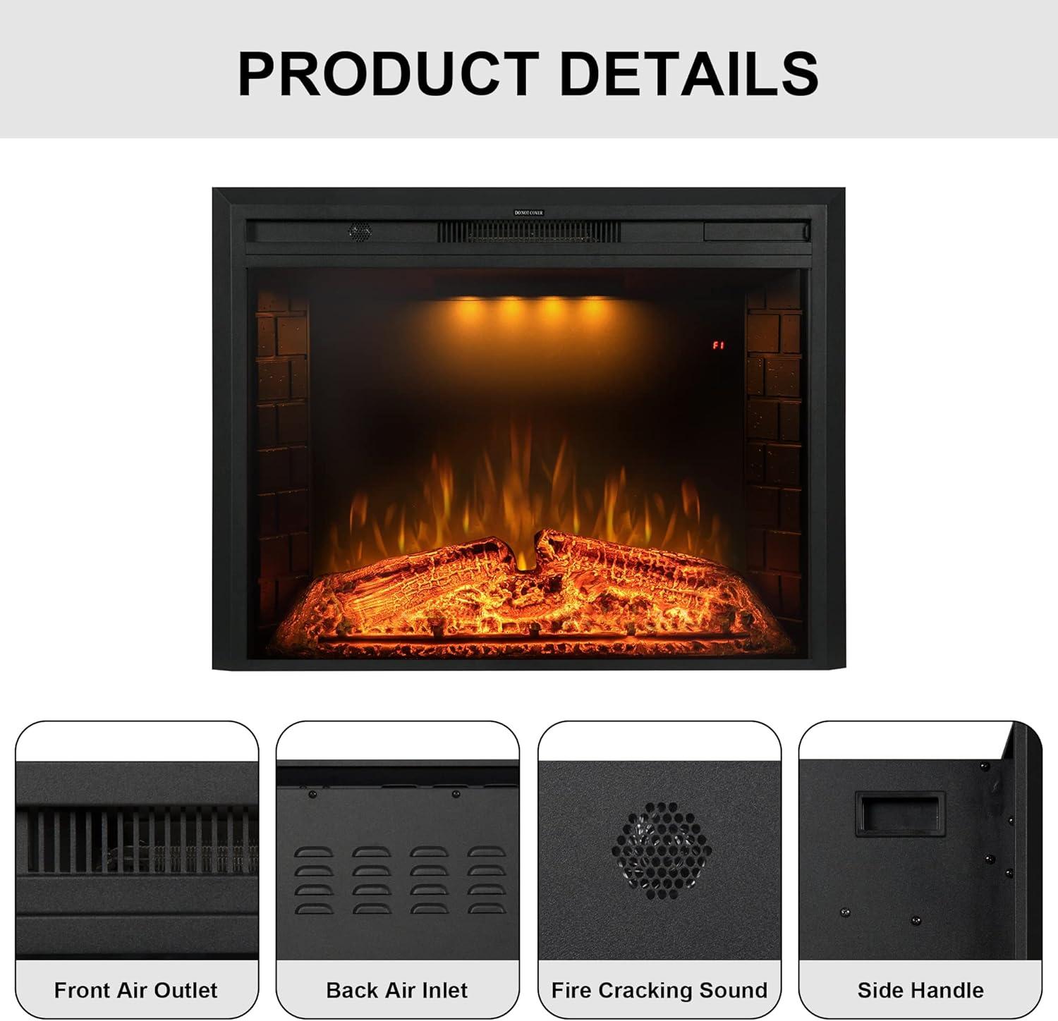 36'' Black Electric Fireplace Insert with Adjustable Flame and Top Light