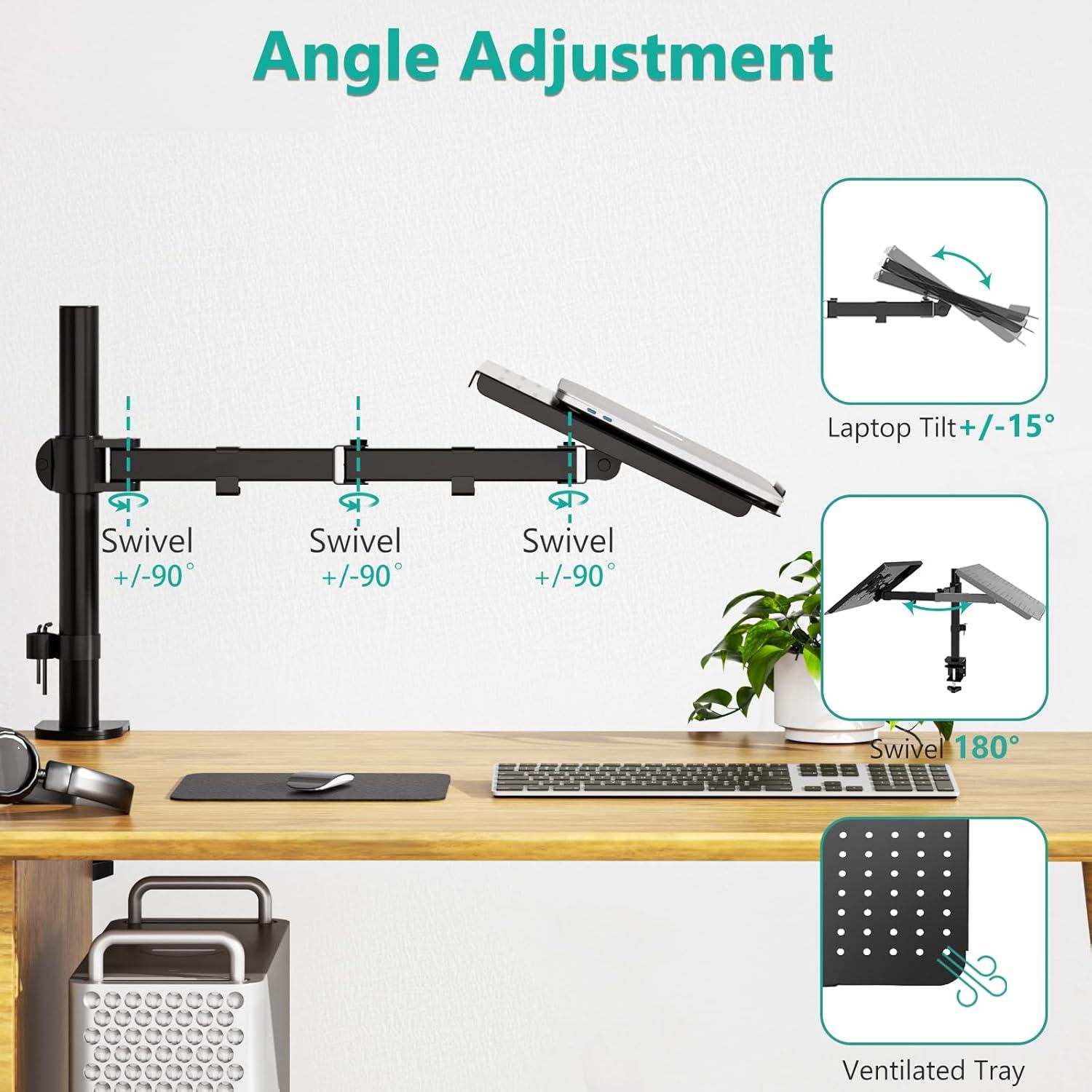 Black Adjustable Laptop Tray Desk Mount with Cooling Platform