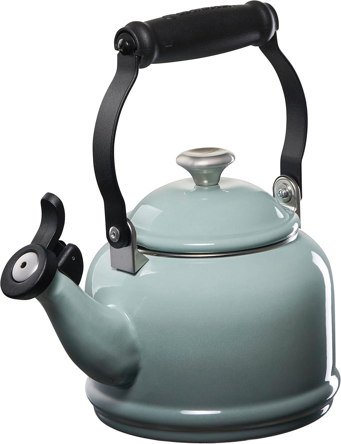 Sea Salt Enamel Steel 1.25 qt Tea Kettle with Metal Finishes