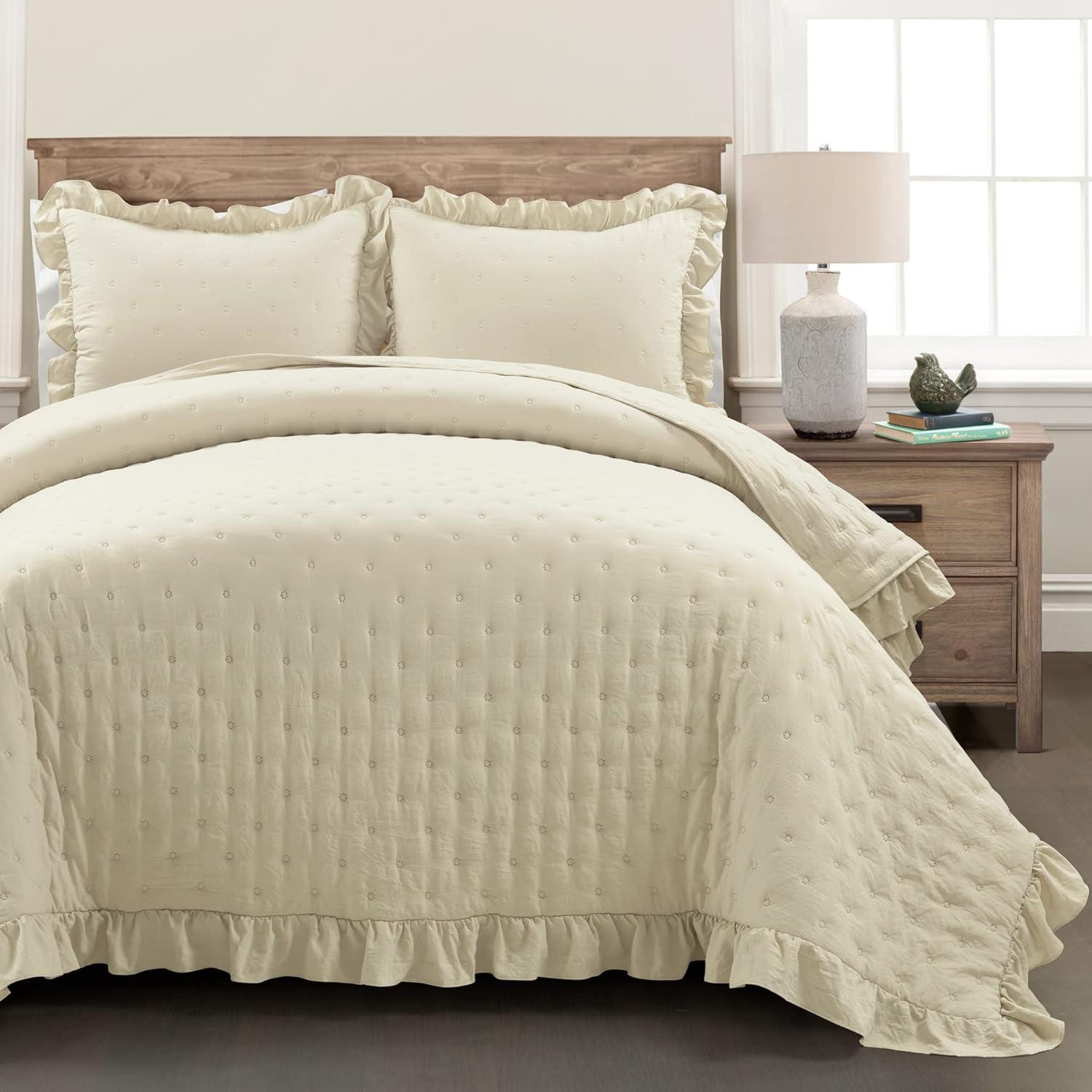 Reyna Ruffle Microfiber Reversible 3 Piece Quilt Set