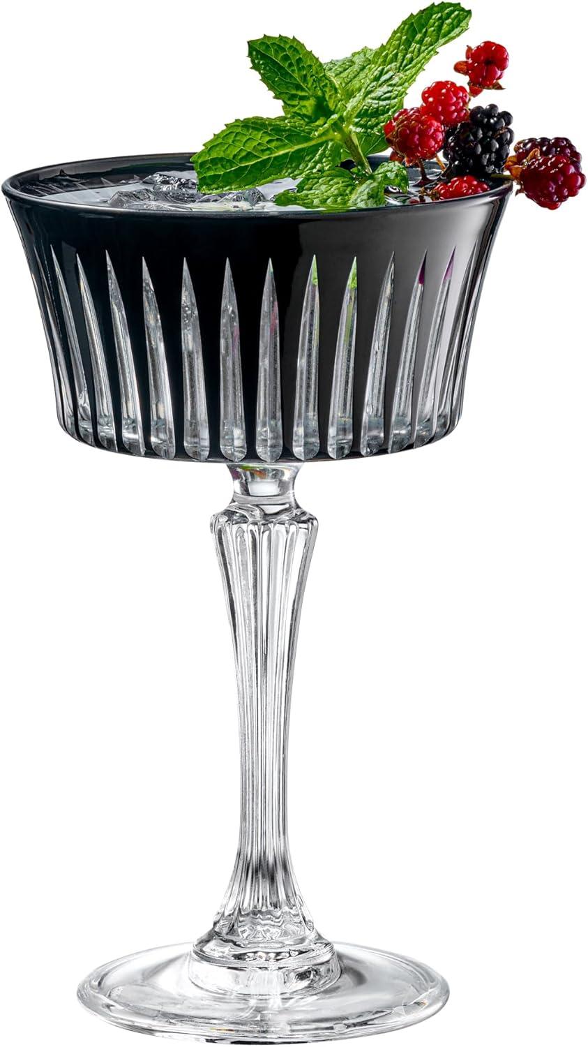 Black Crystal Champagne Coupe Glasses, Set of 6