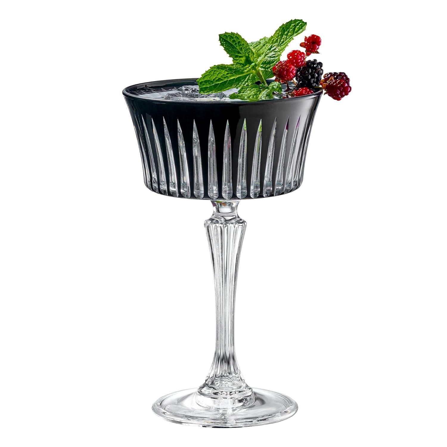 Black Crystal Champagne Coupe Glasses, Set of 6