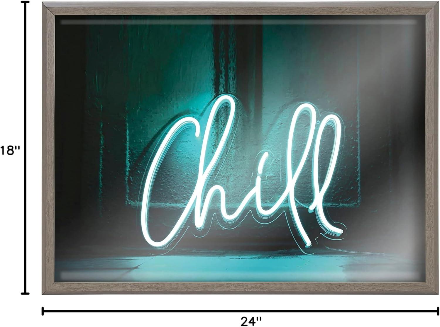 Kate and Laurel Blake Chill Neon Sign Framed Printed Glass by The Creative Bunch Studio, 18x24, Gray