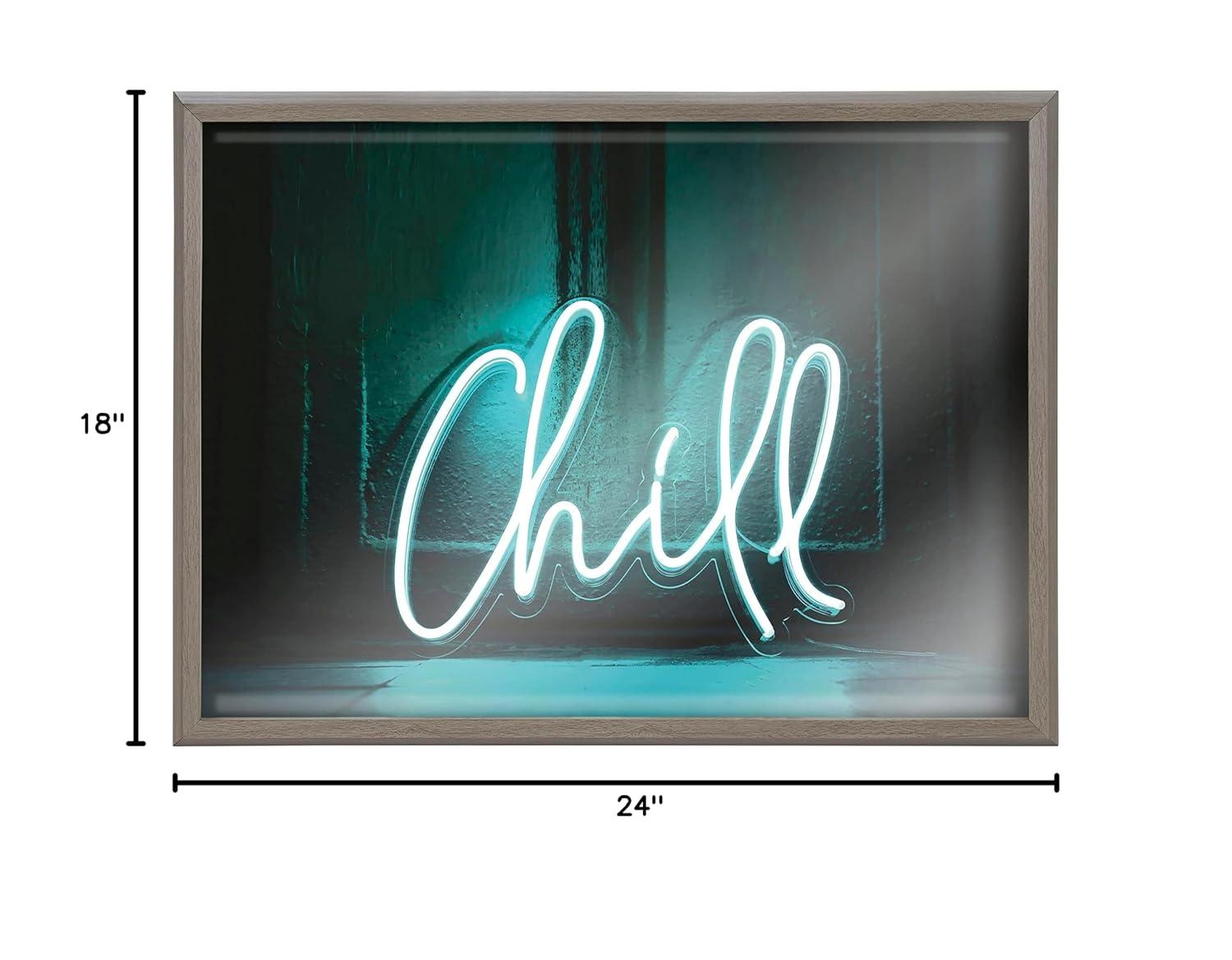 Kate and Laurel Blake Chill Neon Sign Framed Printed Glass by The Creative Bunch Studio, 18x24, Gray