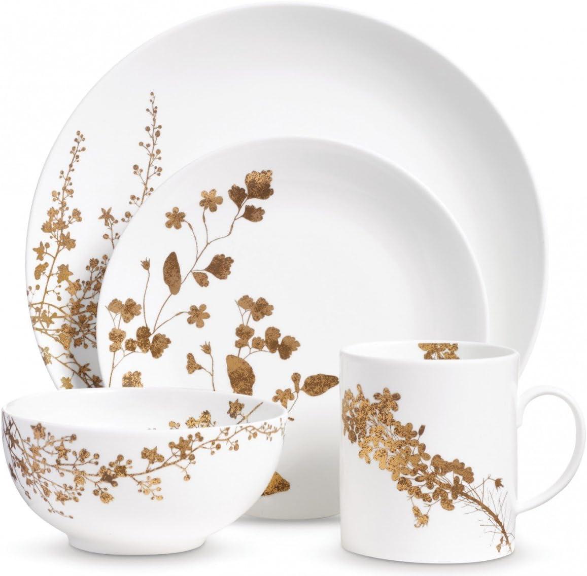 White Ceramic Mug with Gold Floral Design, 15 oz