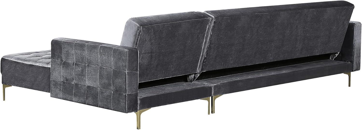 Luxurious Gray Velvet Tufted Sectional with Gold Metal Legs