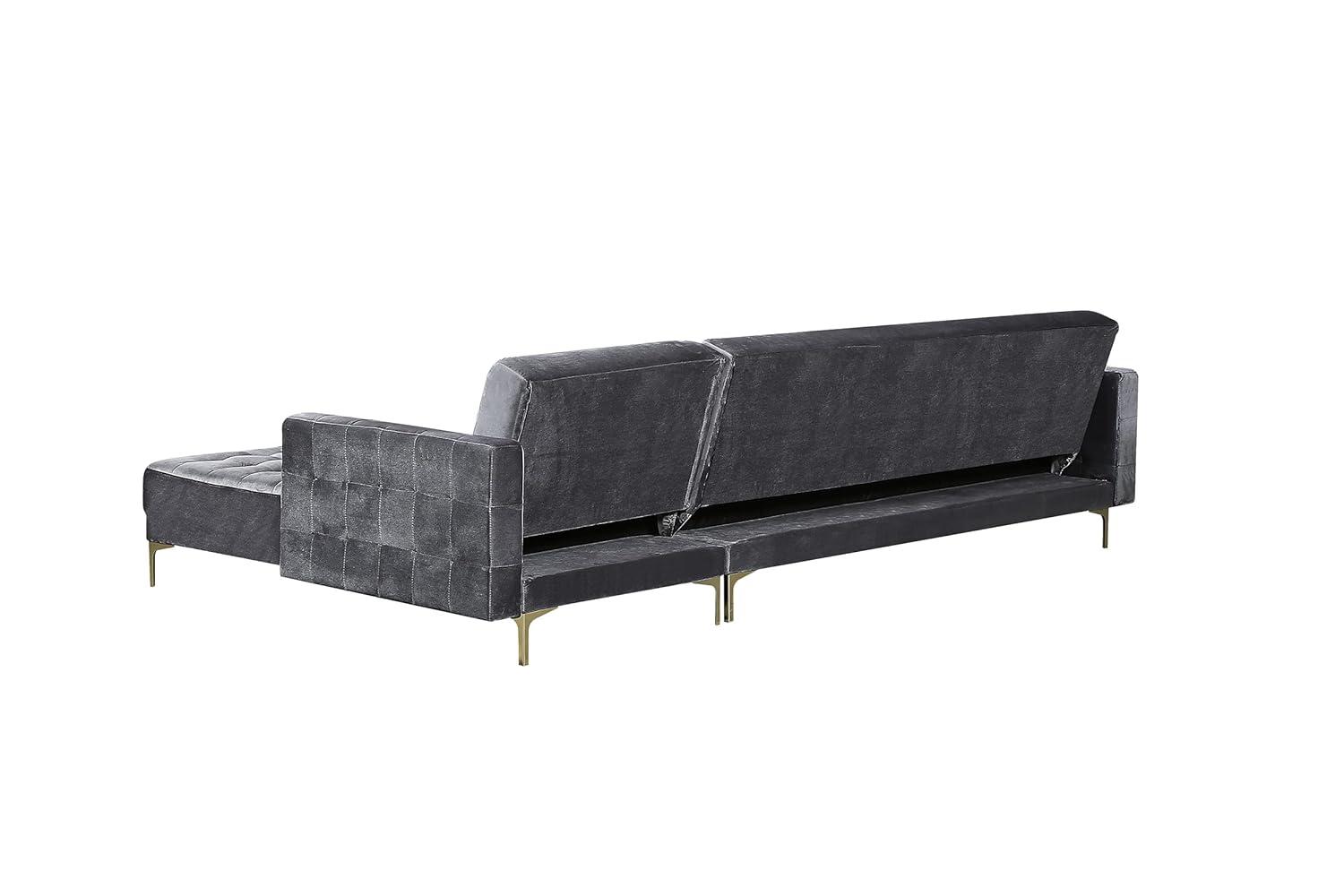 Luxurious Gray Velvet Tufted Sectional with Gold Metal Legs