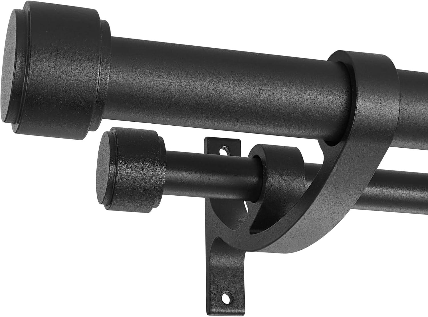 Exclusive Home 36"-72" Topper Double Curtain Rod - Matte Black: Adjustable Iron Set, 25 lb Capacity, Flat Cap Finial