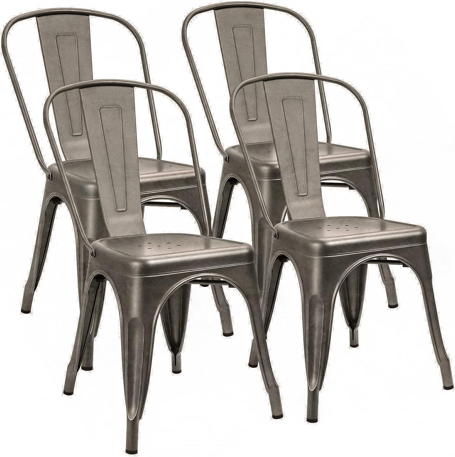 COMHOMA COMHOMA Metal Dining Chair 4pcs Industrial Modern Iron Stackable Bistro Chair (Set of 4)