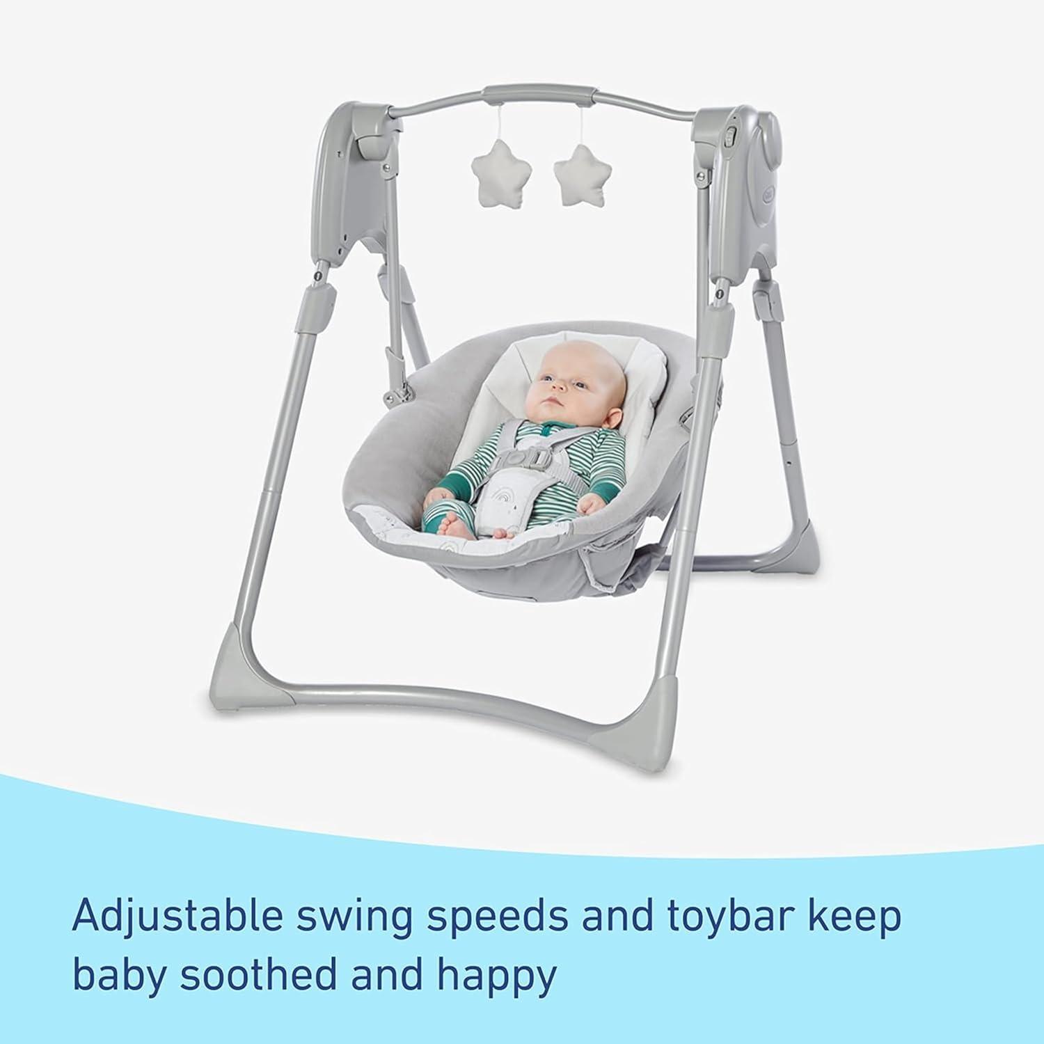 Reign Grey Adjustable Compact Baby Swing with Toy Bar