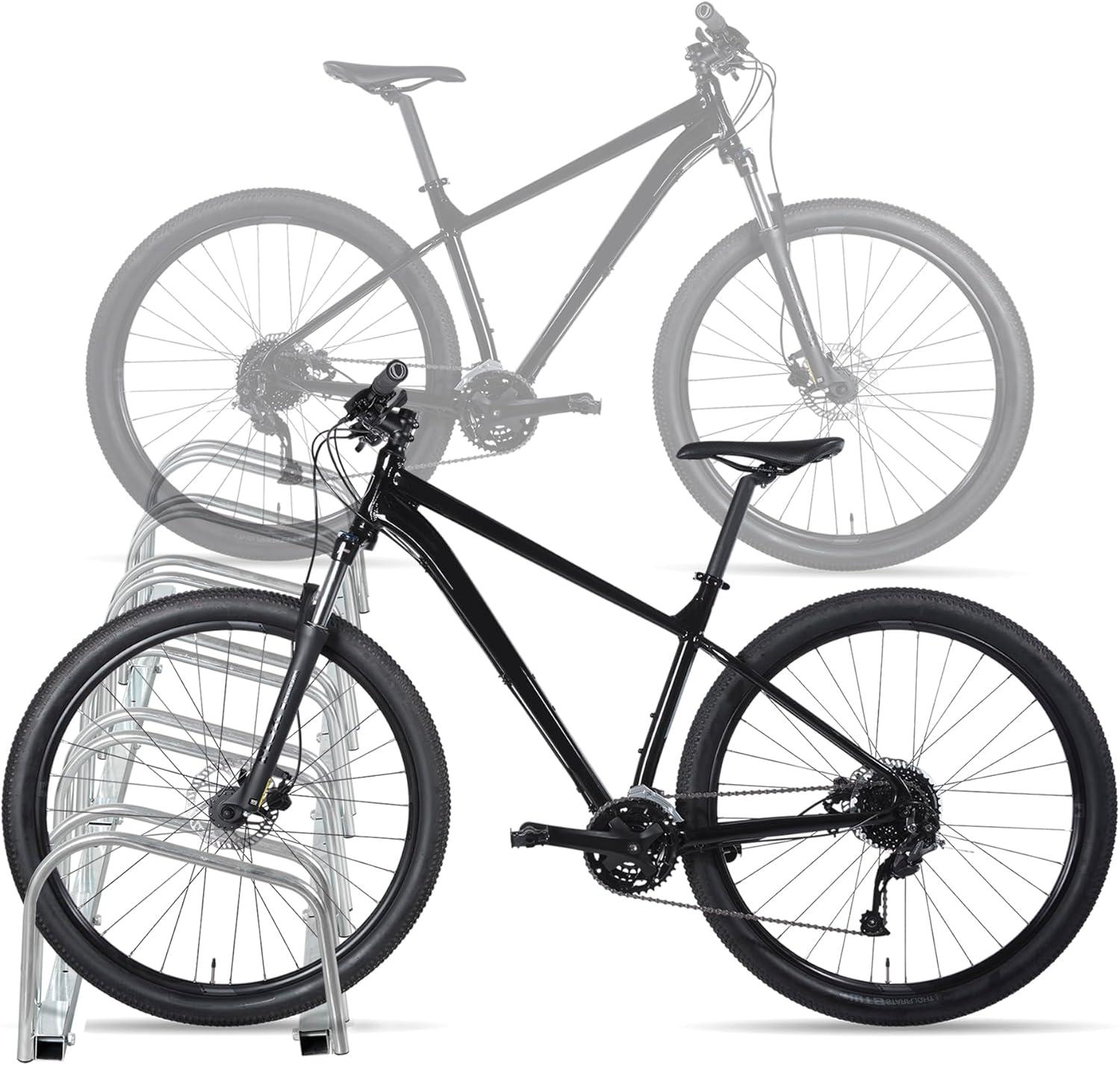 ZENY 6 Bike Rack Bicycle Floor Parking Stand for Mountain Bike Road Bike Indoor Outdoor Garage, Adjustable Bicycle Storage Organizer Stand