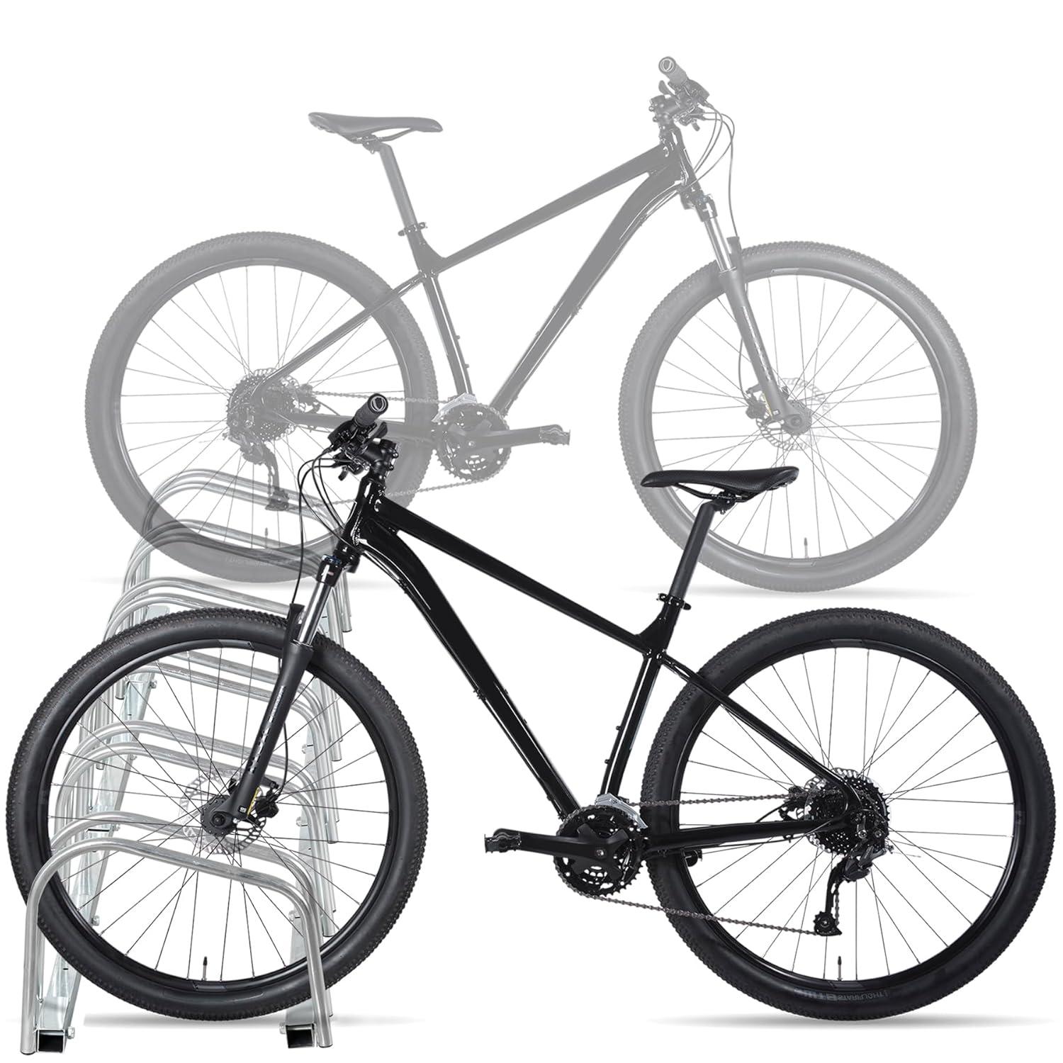 ZENY 6 Bike Rack Bicycle Floor Parking Stand for Mountain Bike Road Bike Indoor Outdoor Garage, Adjustable Bicycle Storage Organizer Stand