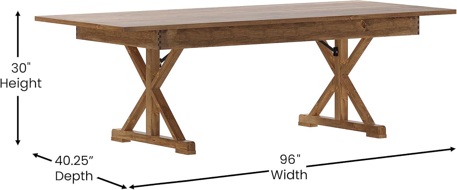 Eternity Rectangular Solid Pine Farm Dining Table with Folding X-Style Legs