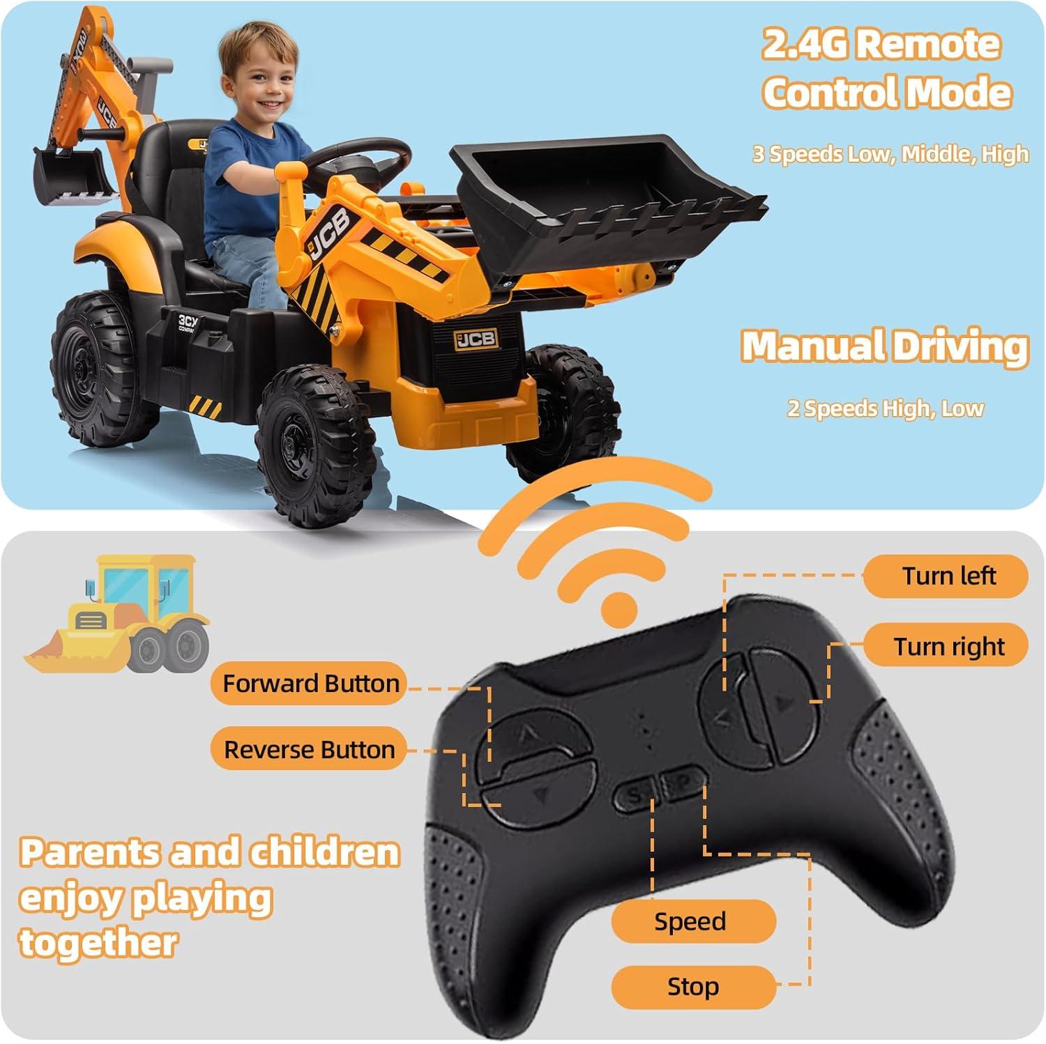 NEECHIPRO Licensed JCB Excavator Ride-on Tractor Toy Digger,24V 400W 3mph Toy Car for Children 3-6 Old, Yellow