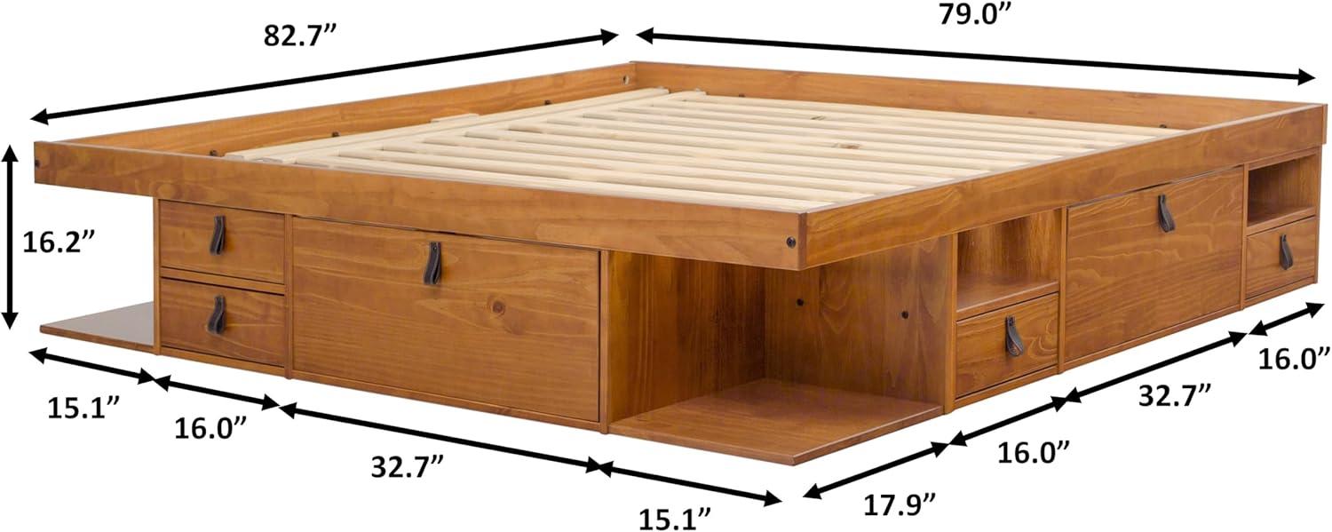 Memomad Bali Storage Platform Sturdy Bed Frame with Drawers & More (King Size, Oak Brown Wood)