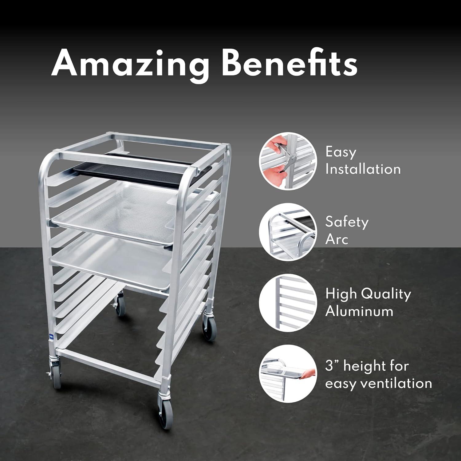 Commercial Aluminum 10-Tier Sheet Pan Rack with Brake Wheels