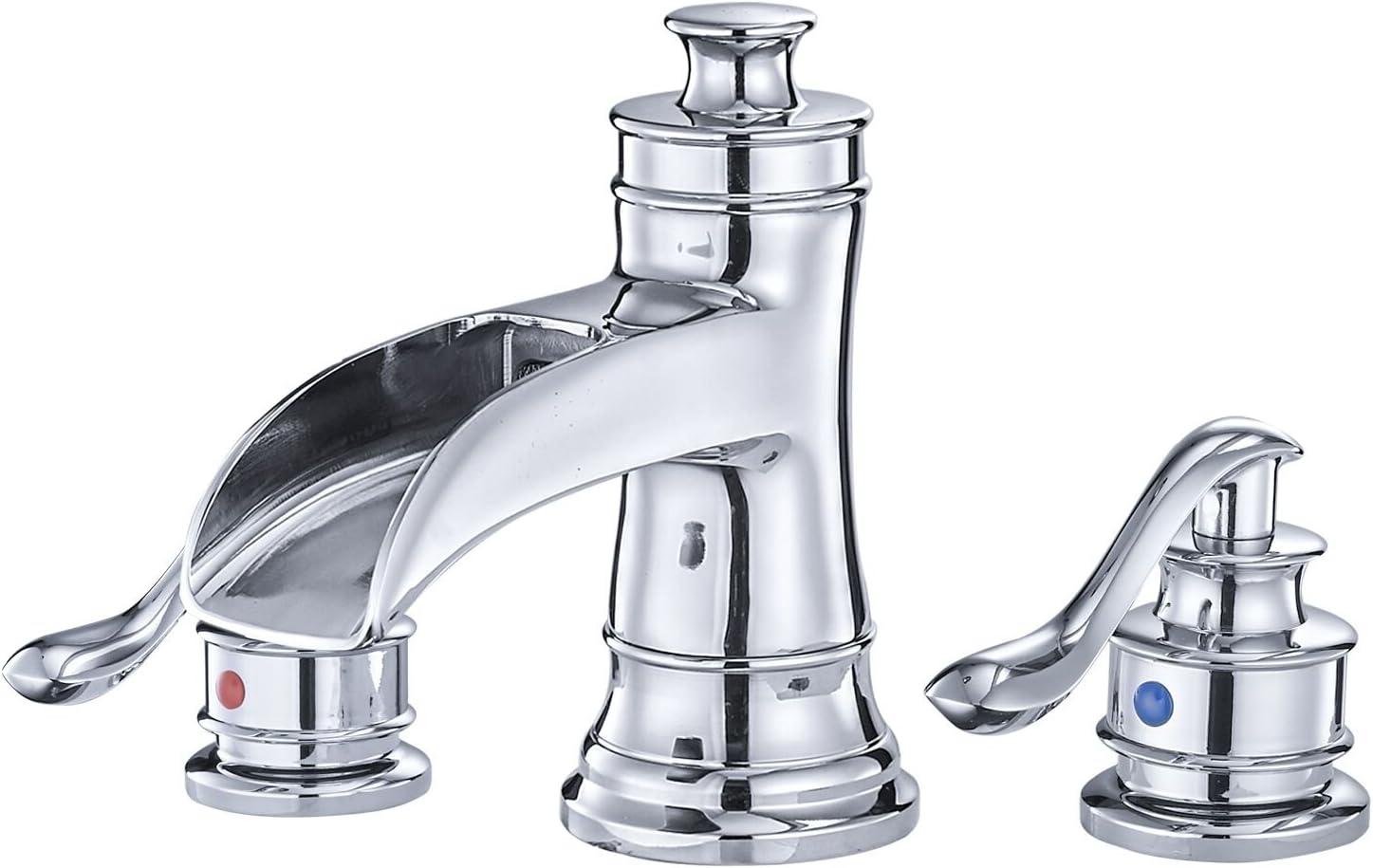 Chrome 8-Inch Widespread Waterfall Bathroom Faucet with Double Handles