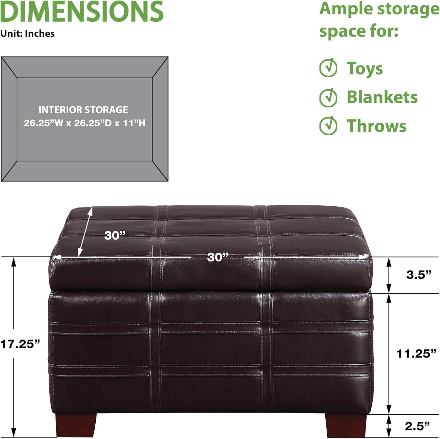 Detour Strap Square Storage Ottoman in Espresso Faux Leather