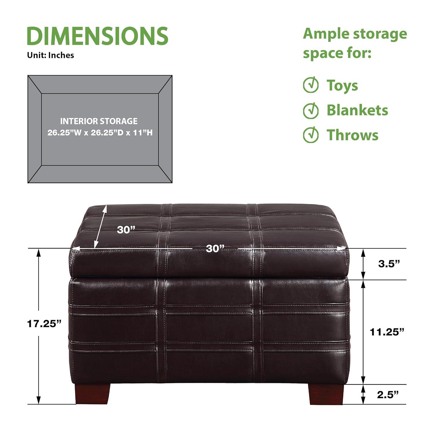 Detour Strap Square Storage Ottoman in Espresso Faux Leather