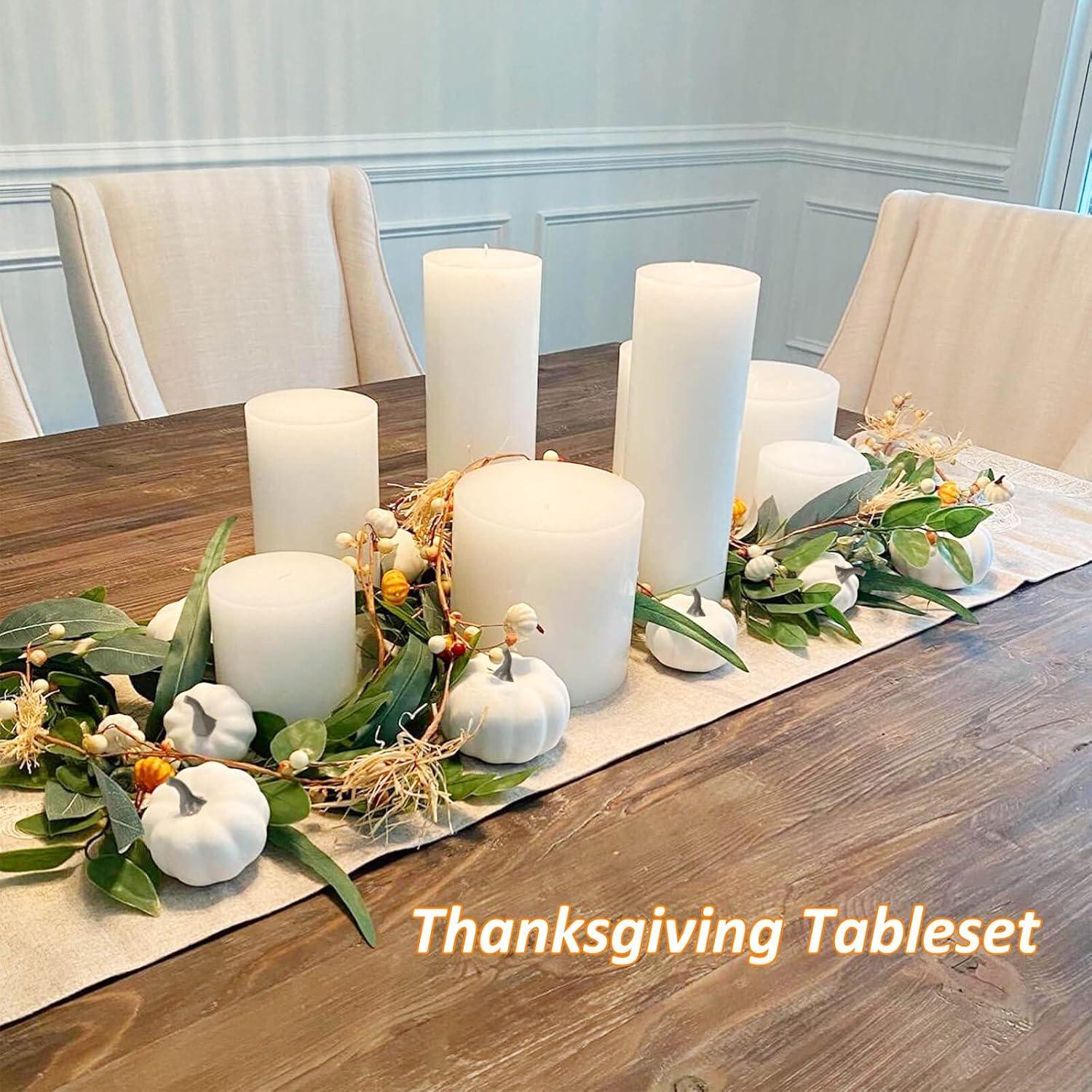 Bibana 12 Pack Artificial Assorted Pumpkins, Mini Fake Pumpkins Artificial Vegetables for Halloween,Harvest Thanksgiving Party Decor (White)