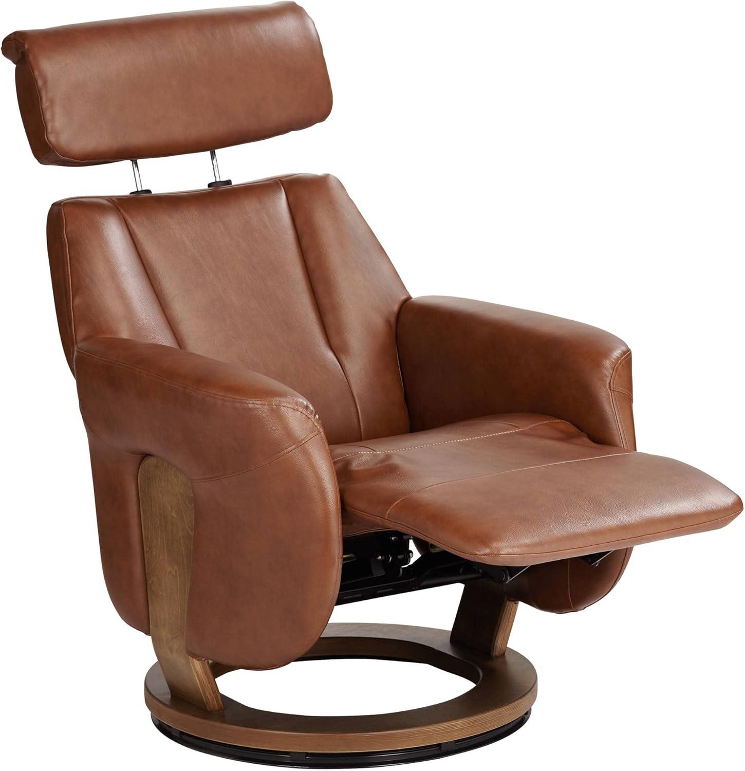 BenchMaster Brown Swivel Faux Leather Recliner Chair Modern Armchair Comfortable Manual Reclining Footrest Headrest for Bedroom