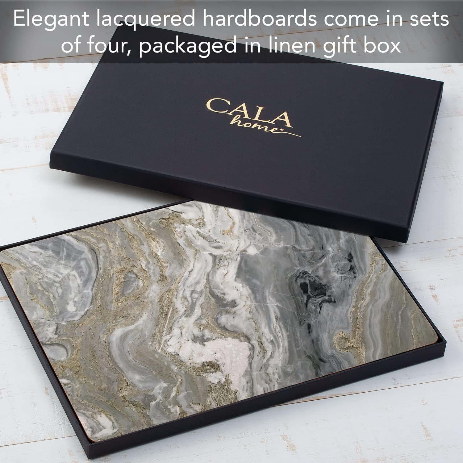 Cala Home "Quartz Design" Premium Decorative Hardboard Cork Back Tabletop Placemats 4 Pack