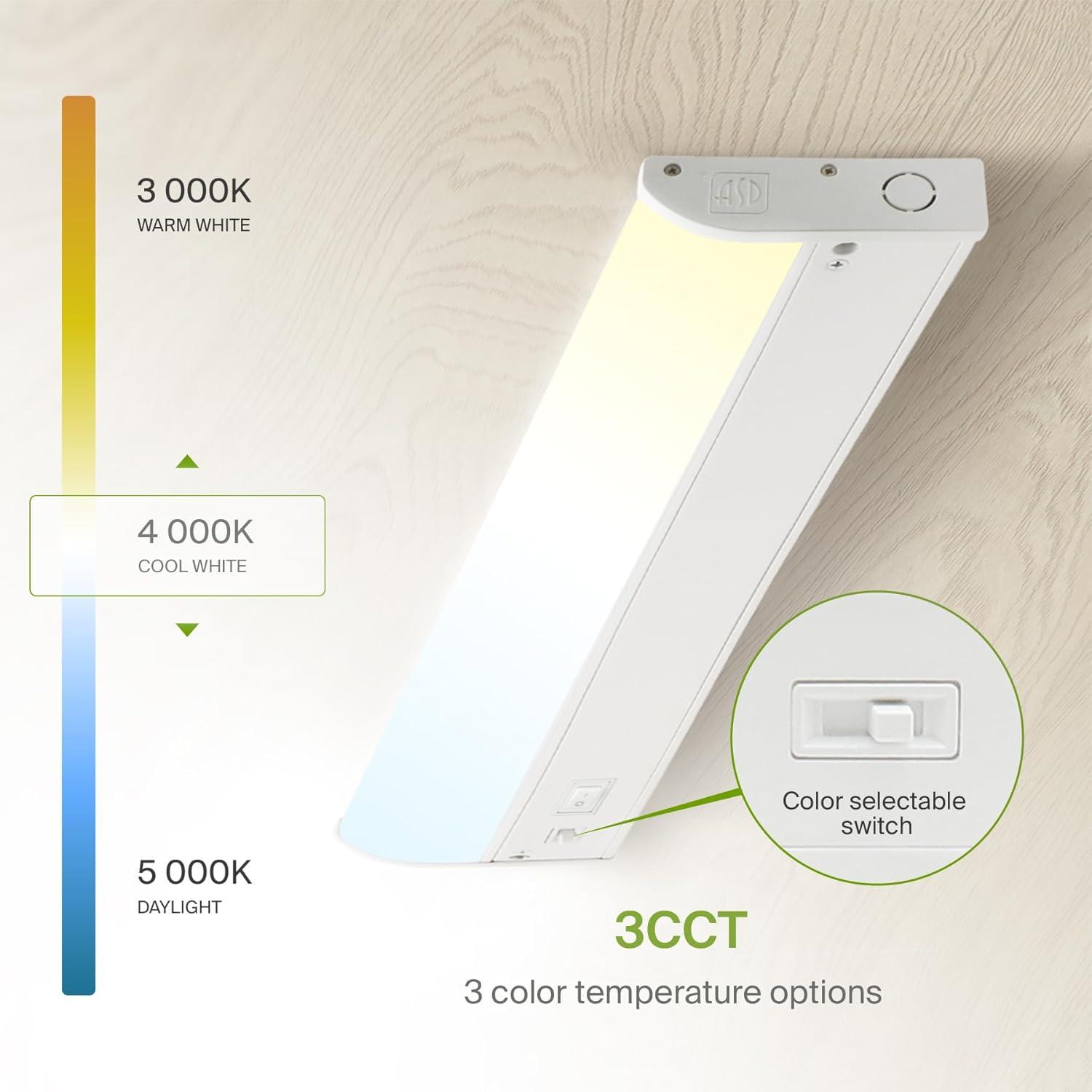 ASD LED Under Cabinet Lighting, 24 inch 12W 822LM, Dimmable Hardwired Under Cabinet Lights for Kitchen, 3000K Soft/4000K Cool/5000K Daylight, Under Counter Light Fixtures, ETL Energy Star White 2 Pack