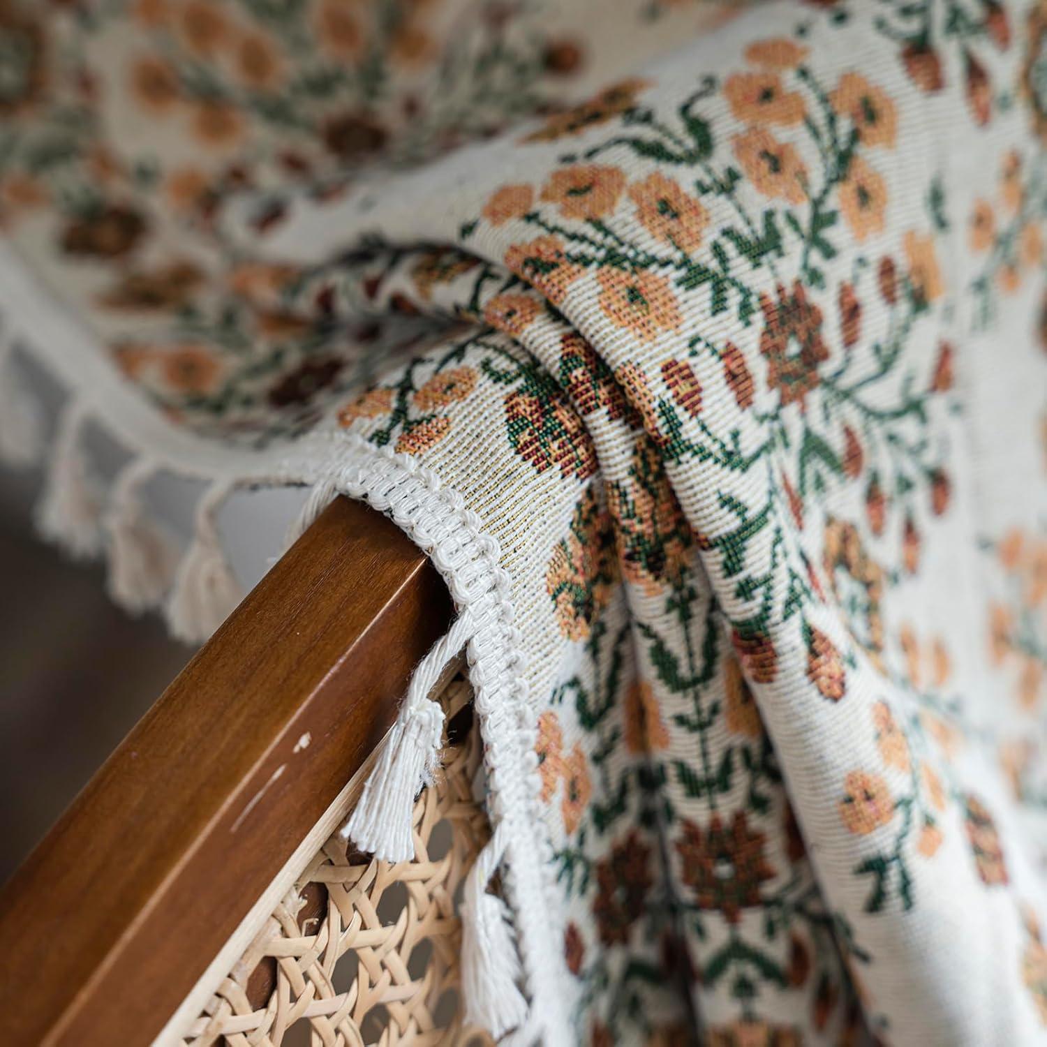 Floral Curtains 63 Inch Length 2 Panels Vintage Flower Patterned Drapes Boho Short Semi Sheer Tassel Rustic Country Rod Pocket Botanical Farmhouse Window Curtain Panels for Bedroom Living Room